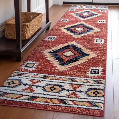 Lea Crimson Traditional Southwestern Tribal Rug