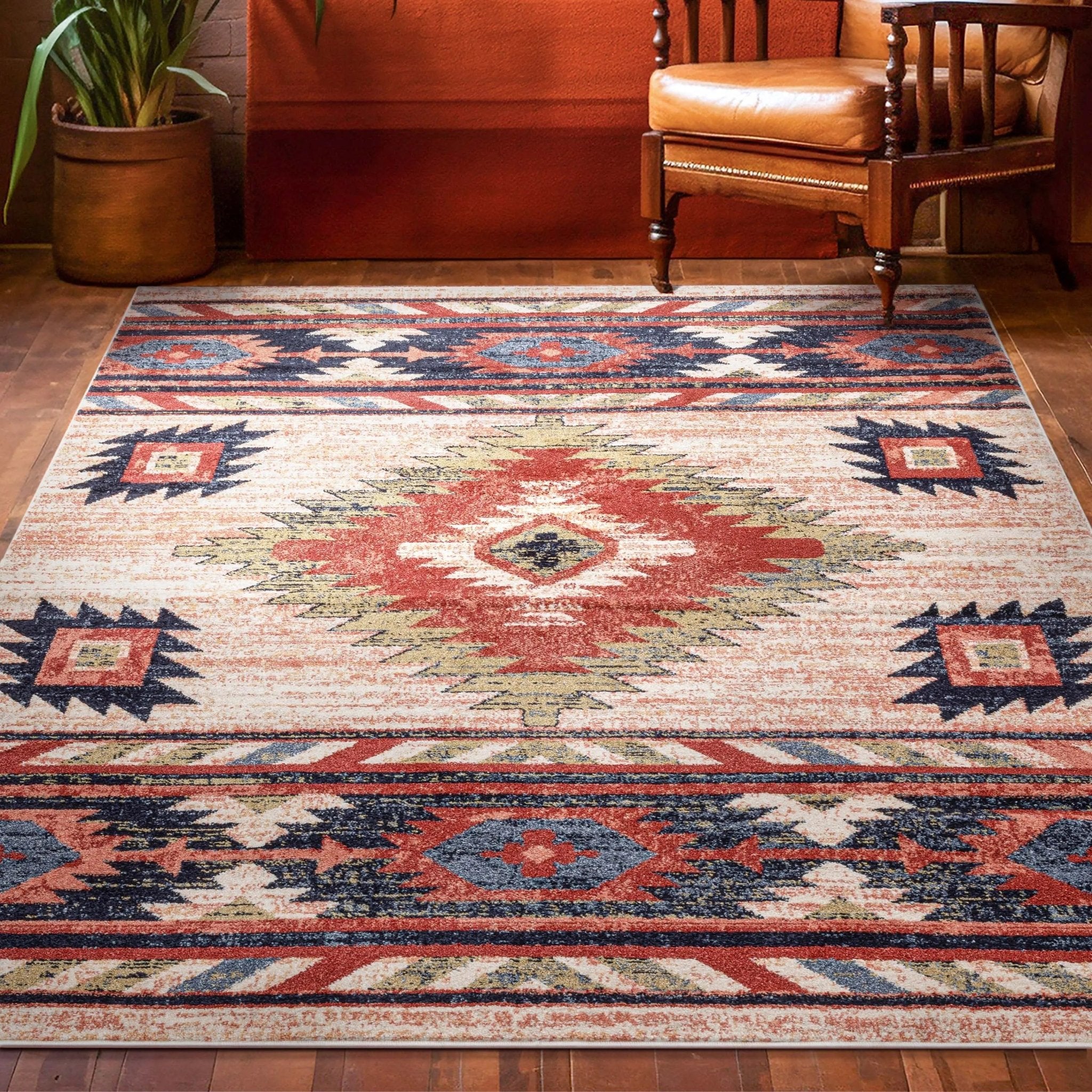 Lea Cream Traditional Southwestern Tribal Rug Well Woven