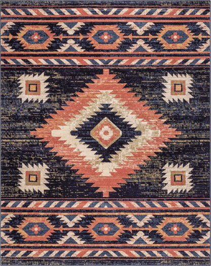 Lea Blue Traditional Southwestern Tribal Rug