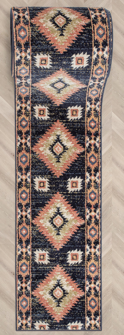 Custom Size Runner Lea Southwestern Tribal Blue Choose Your Width x Choose Your Length Hallway Runner Rug