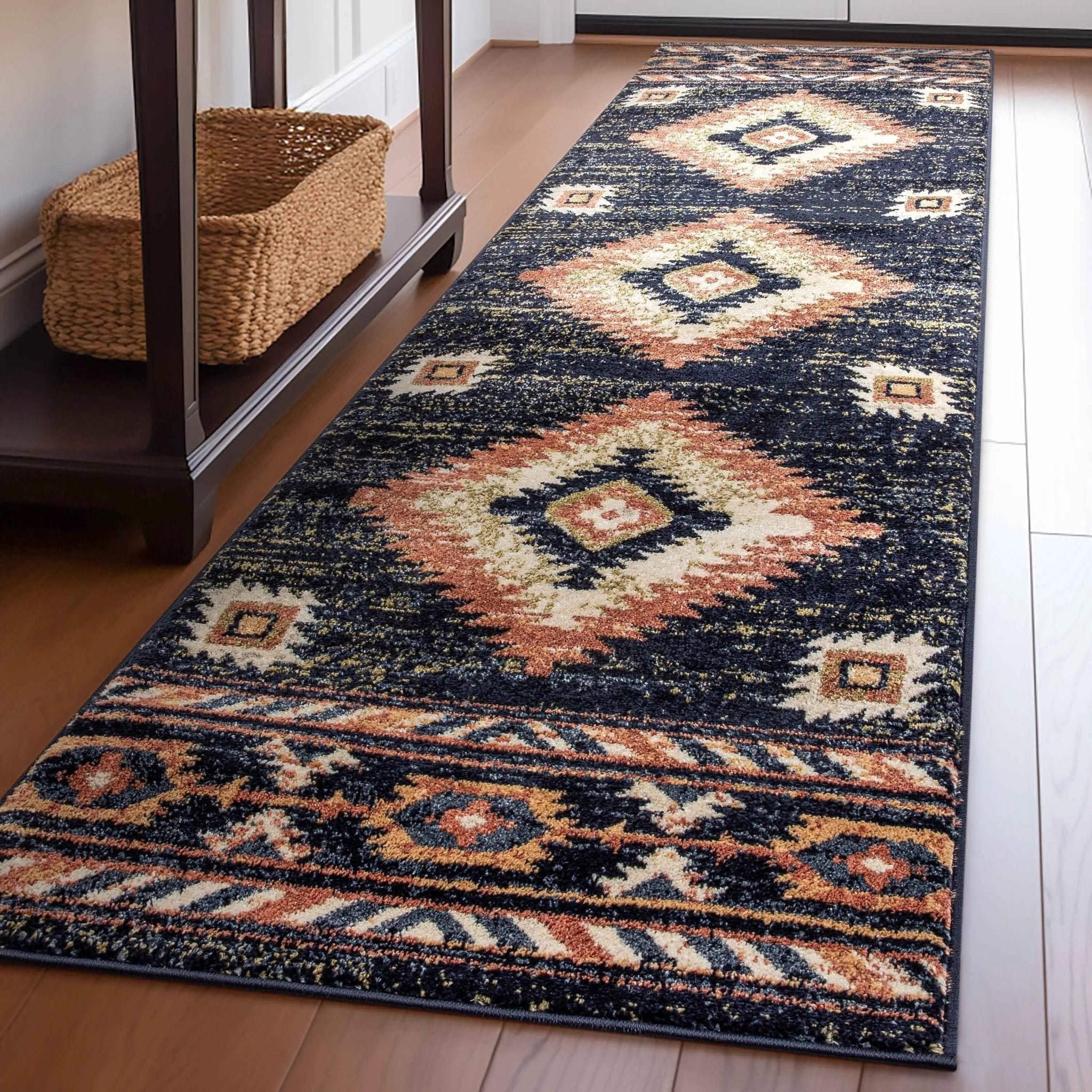 Lea Blue Traditional Southwestern Tribal Rug Well Woven