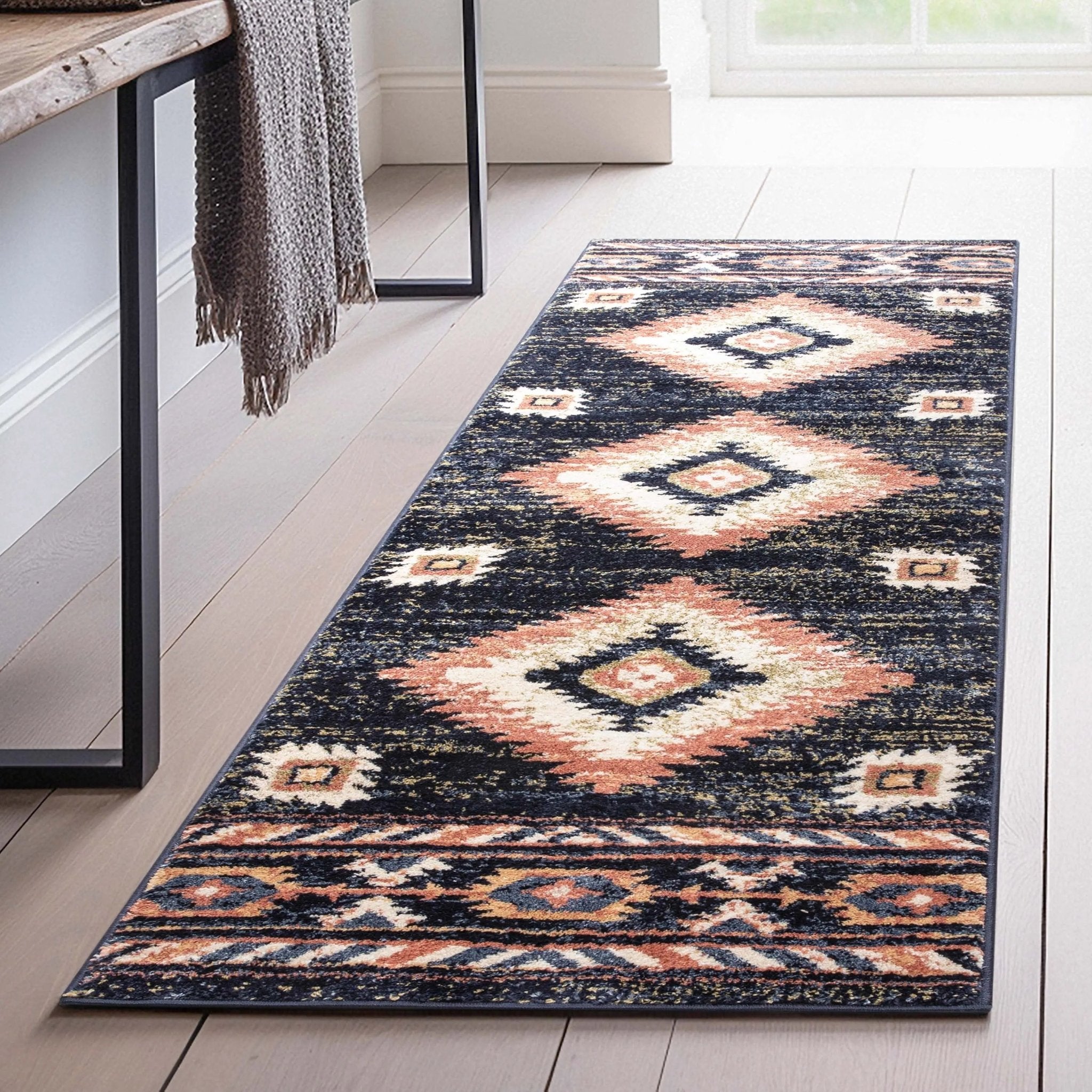 Lea Blue Traditional Southwestern Tribal Rug Well Woven