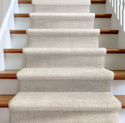 Custom Size Hallway & Stair Runner - Como Ivory Choose Your Width x Choose Your Runner Length- Made to Order Runner - Ultra-Soft,  Tweed Tonal Colors - Looped Pile