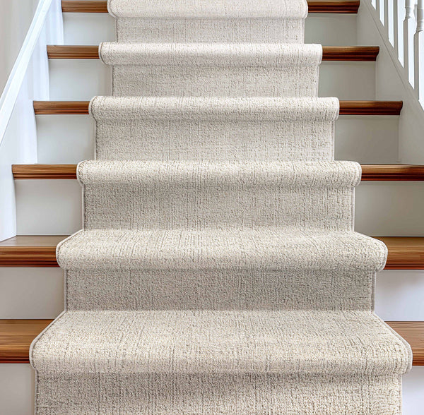 Custom Size Hallway & Stair Runner - Como Ivory Choose Your Width x Choose Your Runner Length- Made to Order Runner - Ultra-Soft,  Tweed Tonal Colors - Looped Pile