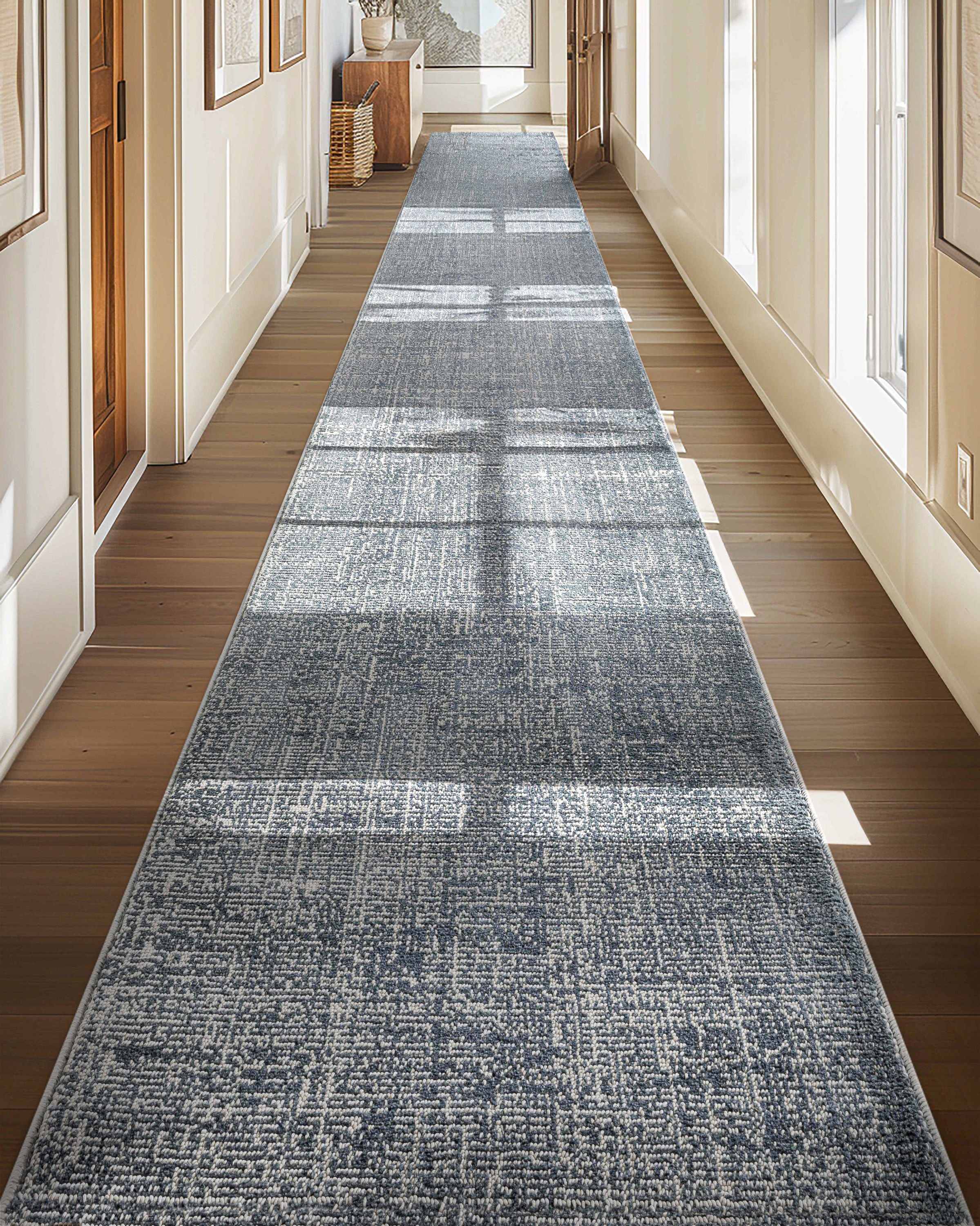 Custom Size Hallway & Stair Runner - Como Dark Blue Choose Your Width x Choose Your Runner Length- Made to Order Runner - Ultra-Soft, Tweed Tonal Colors - Looped Pile