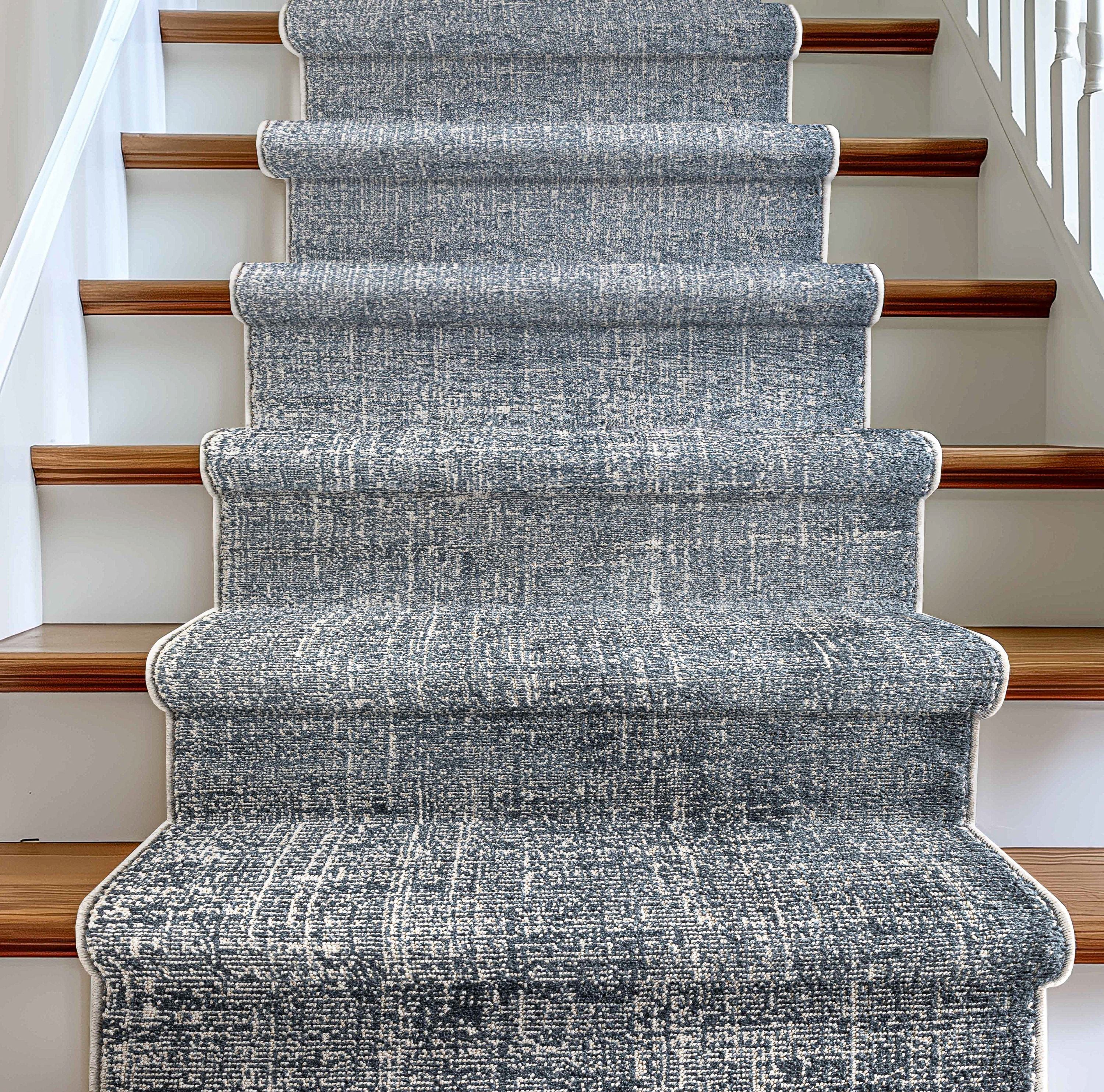 Custom Size Hallway & Stair Runner - Como Dark Blue Choose Your Width x Choose Your Runner Length- Made to Order Runner - Ultra-Soft, Tweed Tonal Colors - Looped Pile