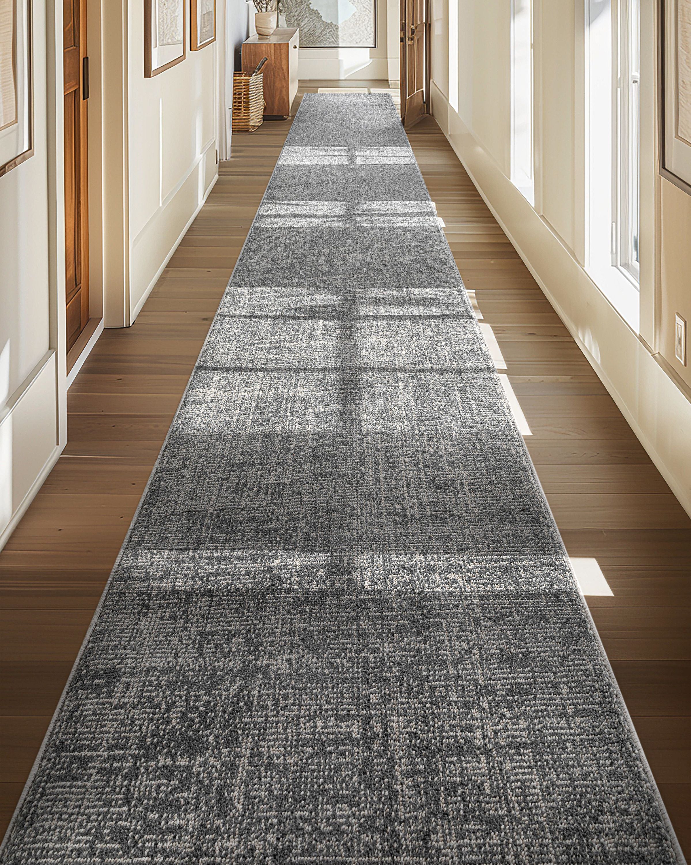 Custom Size Hallway & Stair Runner - Como Ivory Grey Choose Your Width x Choose Your Runner Length- Made to Order Runner - Ultra-Soft,  Tweed Tonal Colors - Looped Pile