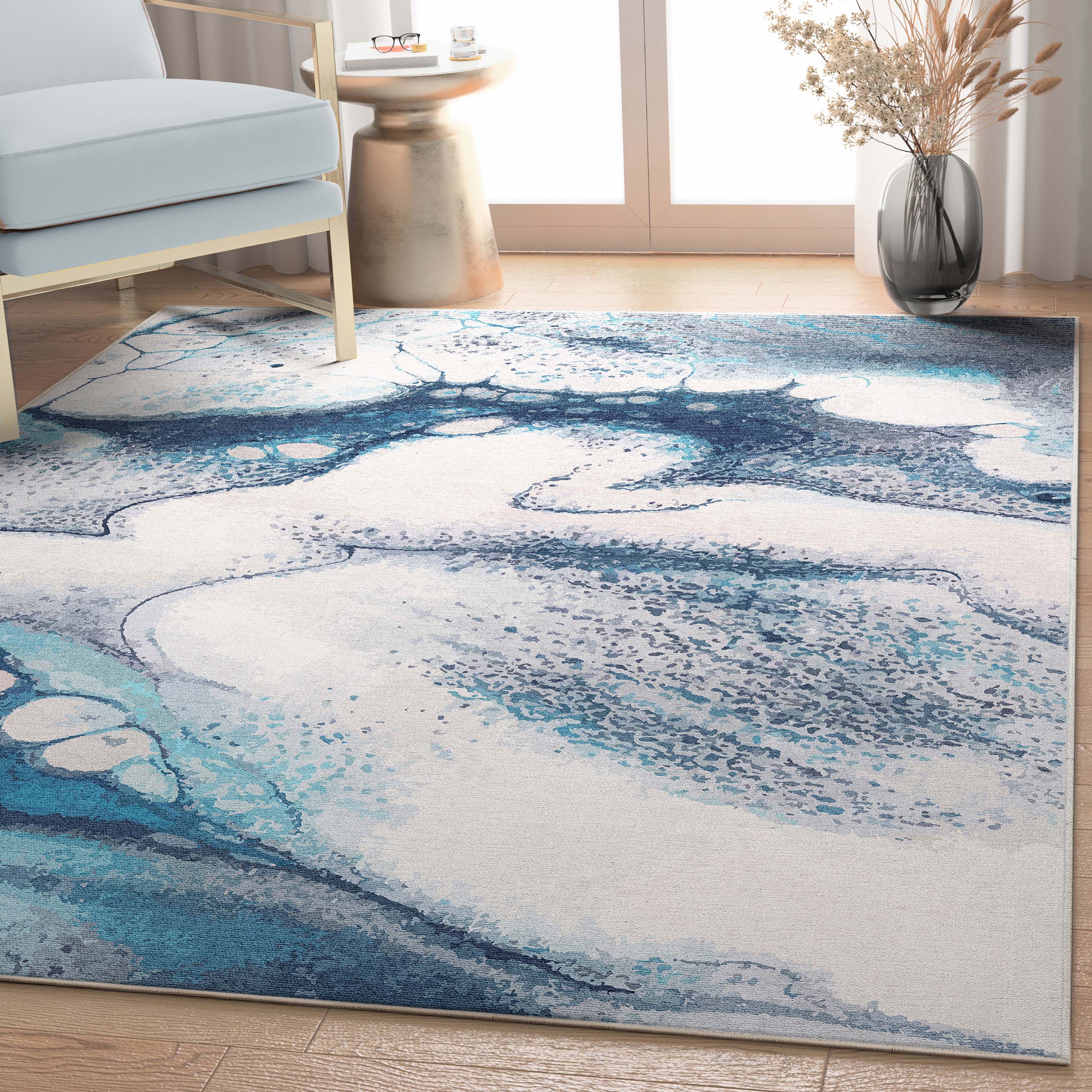 Tokyo Abstract Marble Blue Flatweave Rug