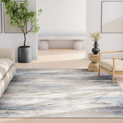 Tuscany Abstract Brushstroke Beige Blue Flatweave Rug