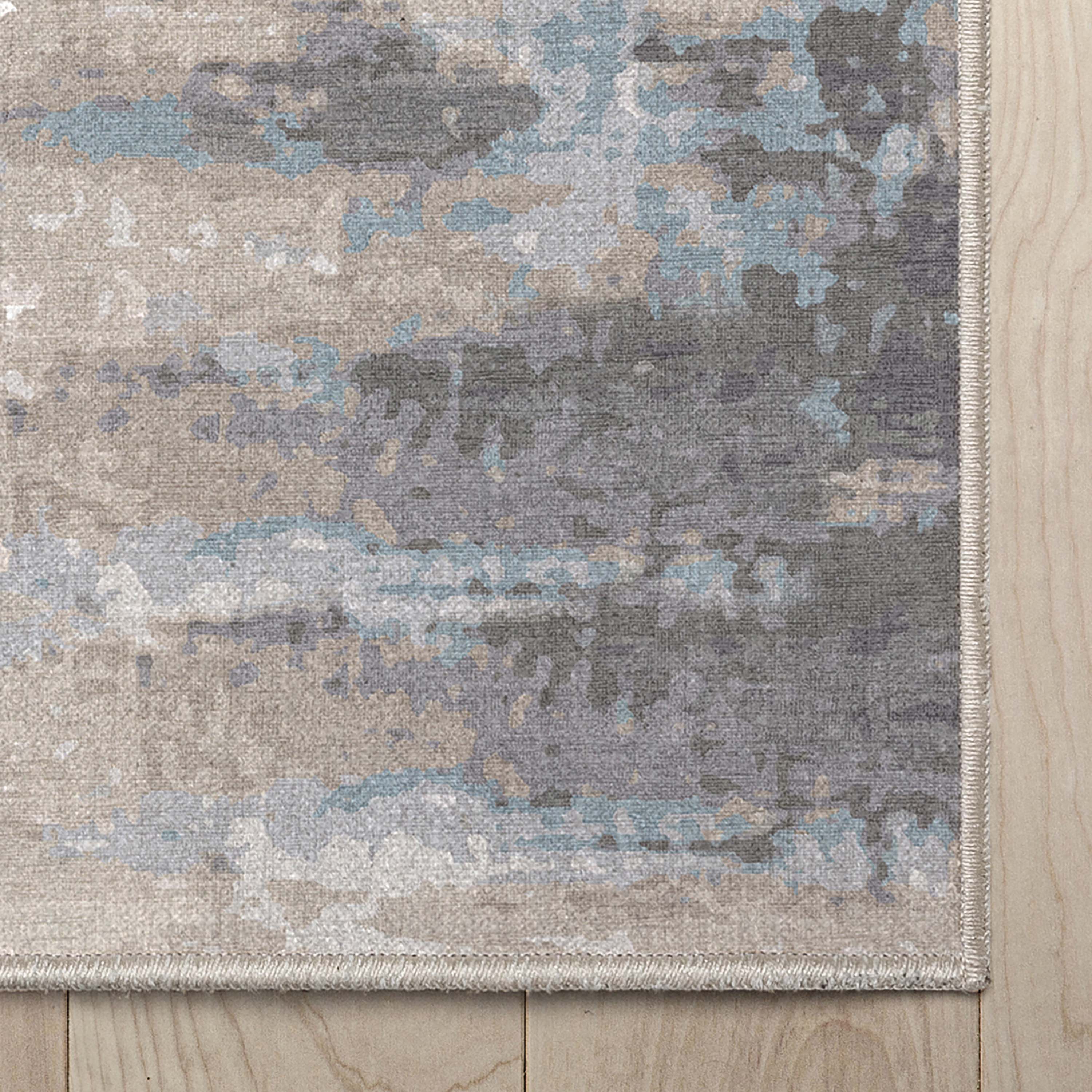 Tuscany Abstract Brushstroke Beige Blue Flatweave Rug