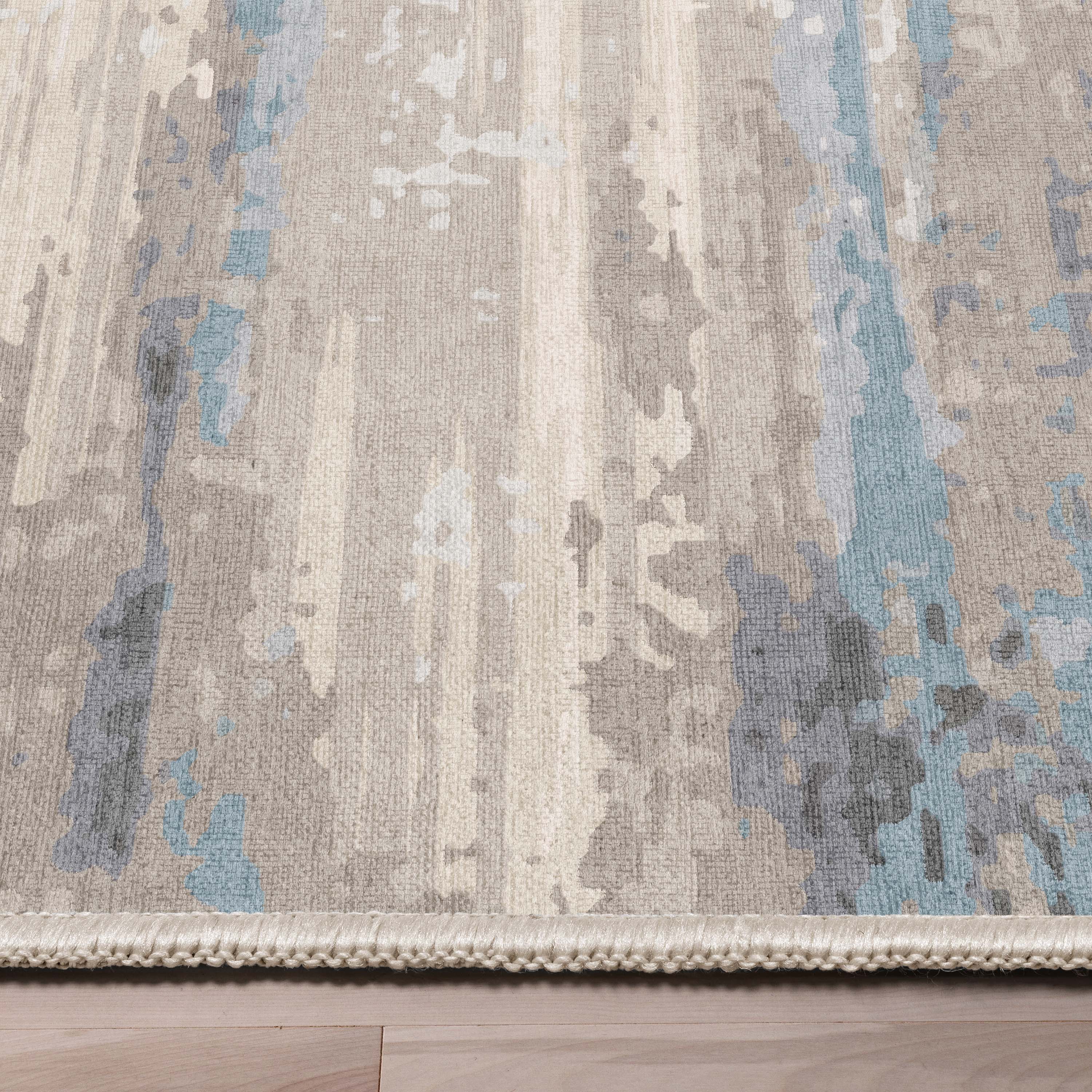 Tuscany Abstract Brushstroke Beige Blue Flatweave Rug