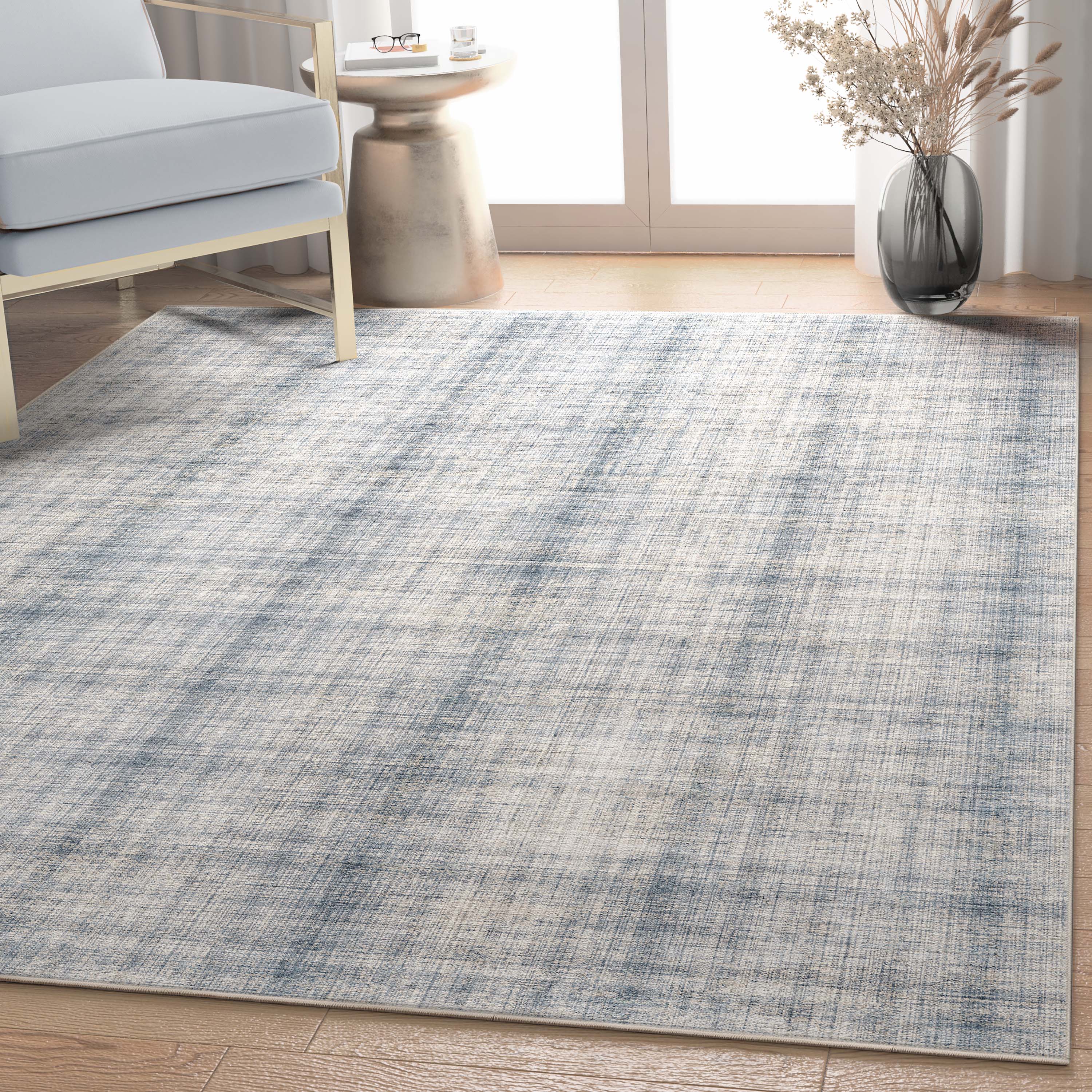 Rio Abstract Plaid Blue Cream Flatweave Rug