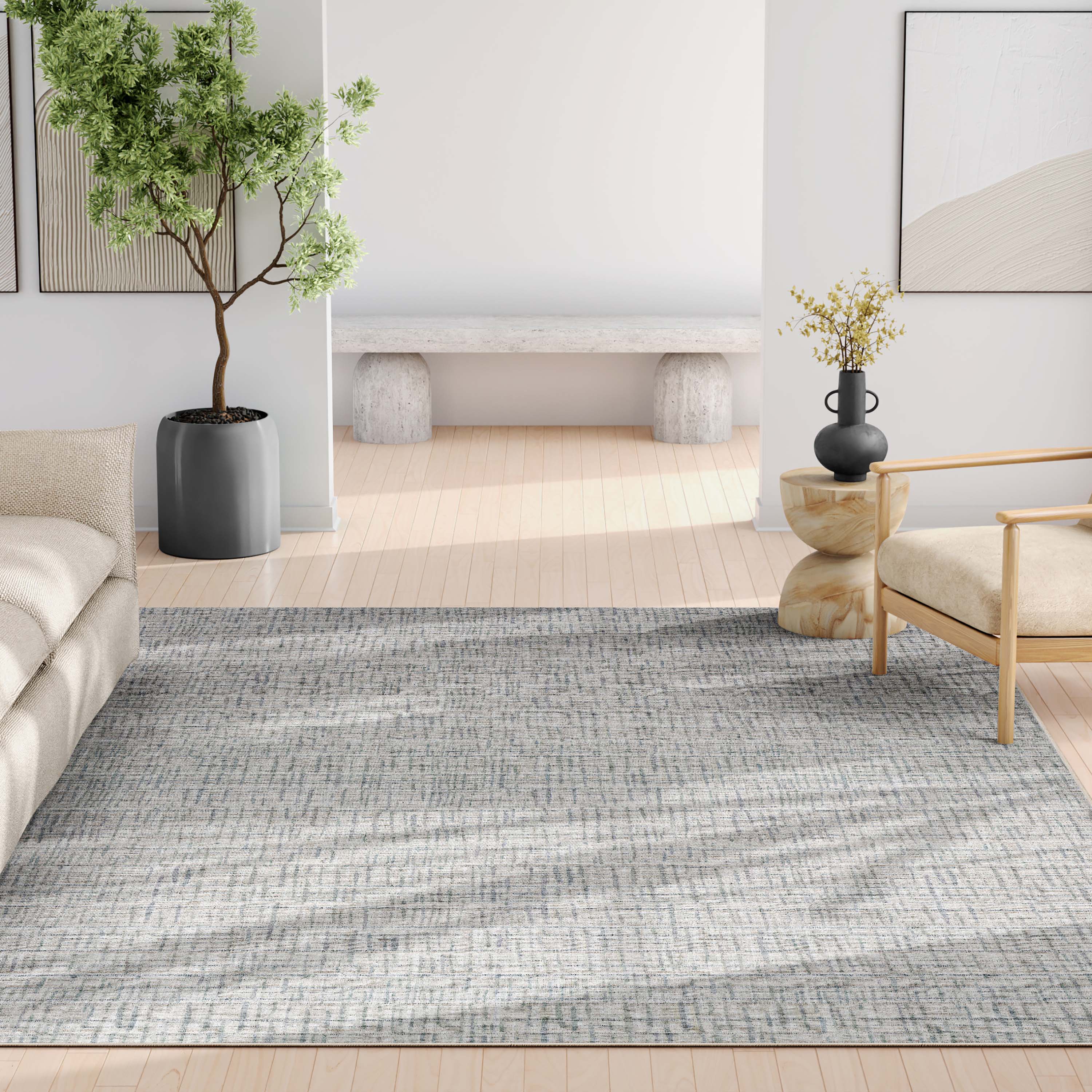 Bali Abstract Plaid Beige Flatweave Rug