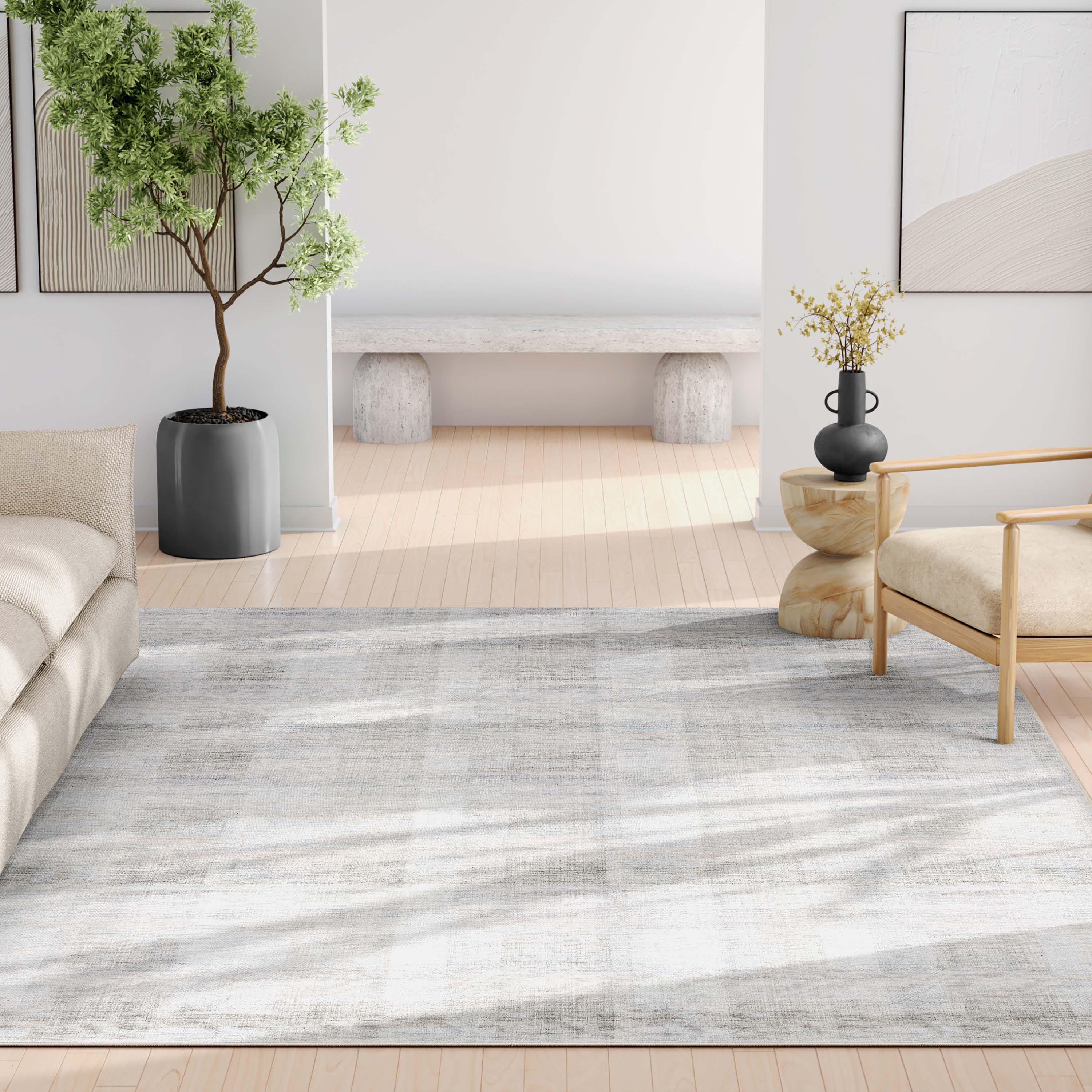 Parquet Abstract Plaid Beige Flatweave Rug