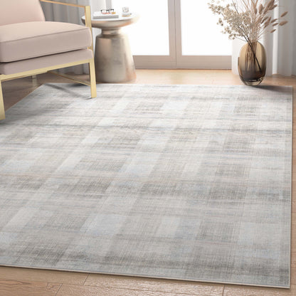 Parquet Abstract Plaid Beige Flatweave Rug