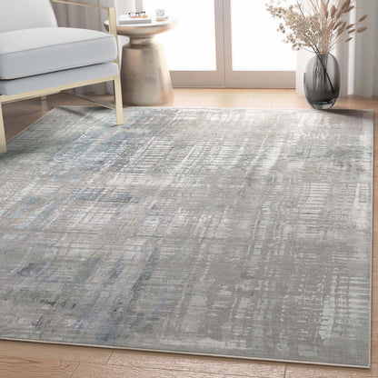 Bauhaus Abstract Geometric Lines Beige Blue Flatweave Rug