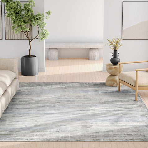 Havana Abstract Geometric Lines Beige Blue Flatweave Rug