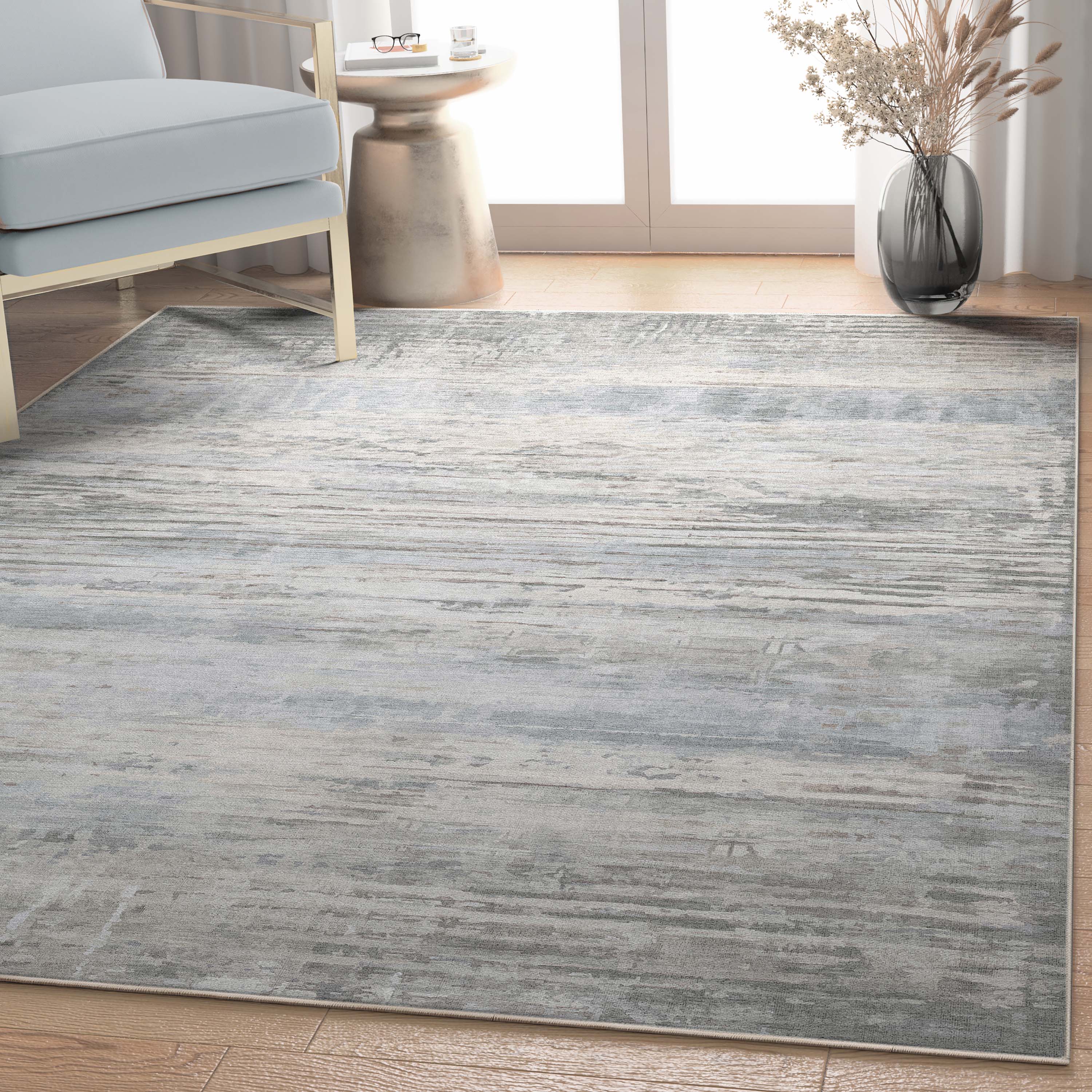 Havana Abstract Geometric Lines Beige Blue Flatweave Rug