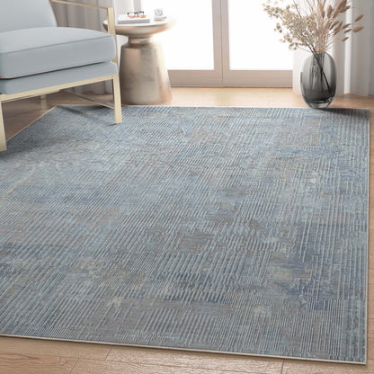 Acropolis Abstract Geometric Lines Blue Flatweave Rug