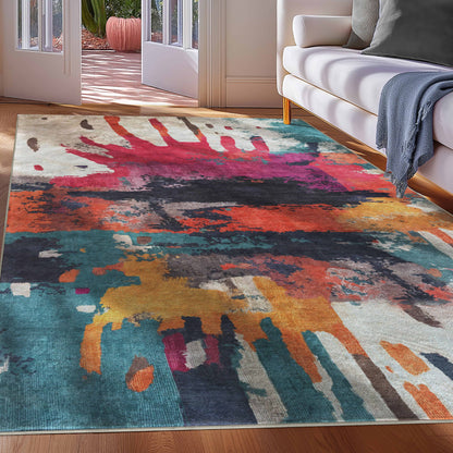 Apollo Chromatic Splash – Bold Paint-Splatter Flat Woven Multicolor Rug