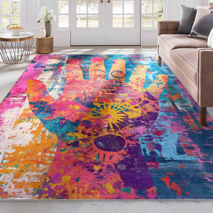 Apollo Aurora Bloom – Hand-Print Floral Abstract Flat Woven Multicolor Rug