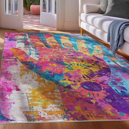 Apollo Aurora Bloom – Hand-Print Floral Abstract Flat Woven Multicolor Rug