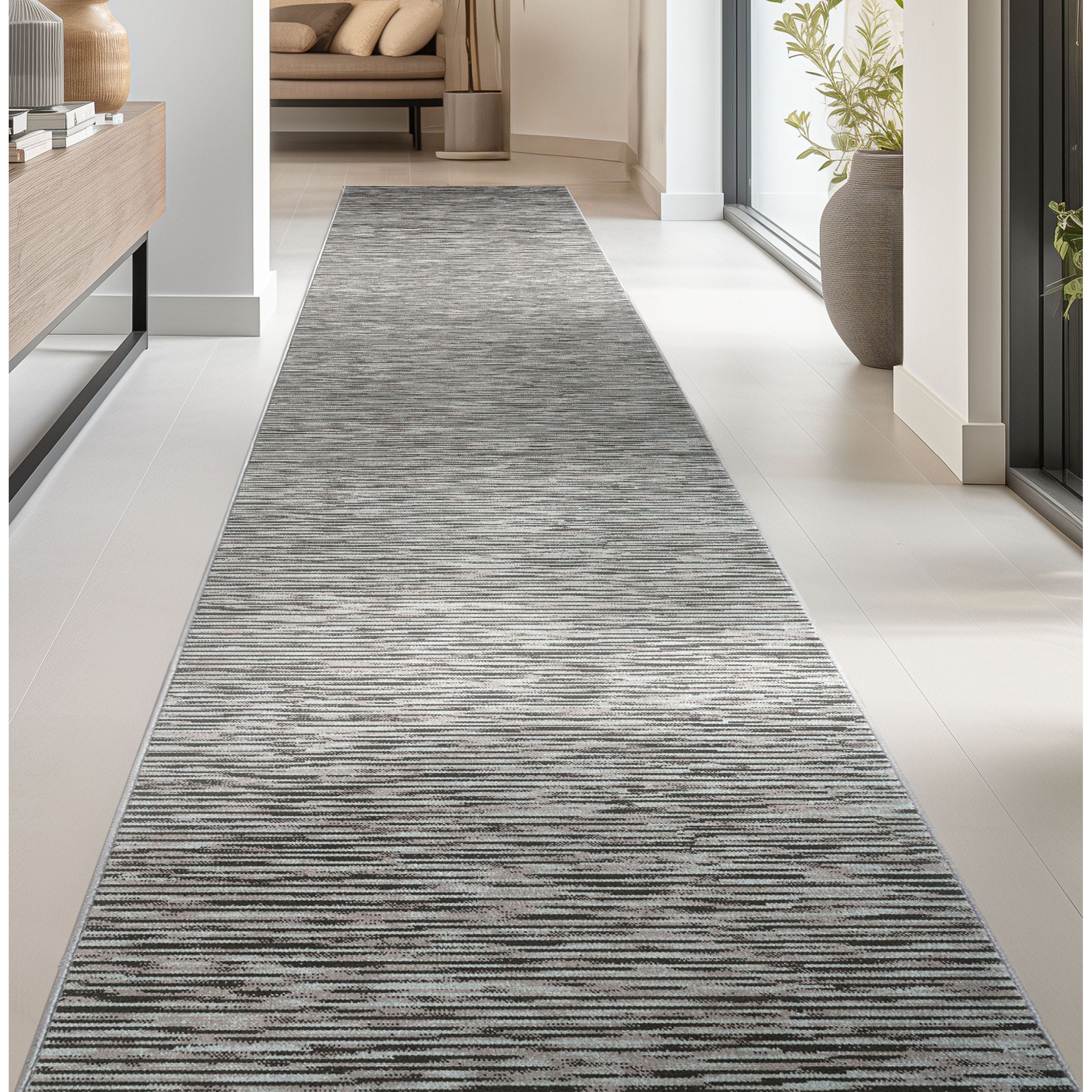 Custom Size Runner Modern Striations Almond Blush Choose Your Width x Choose Your Length Hallway Runner Rug