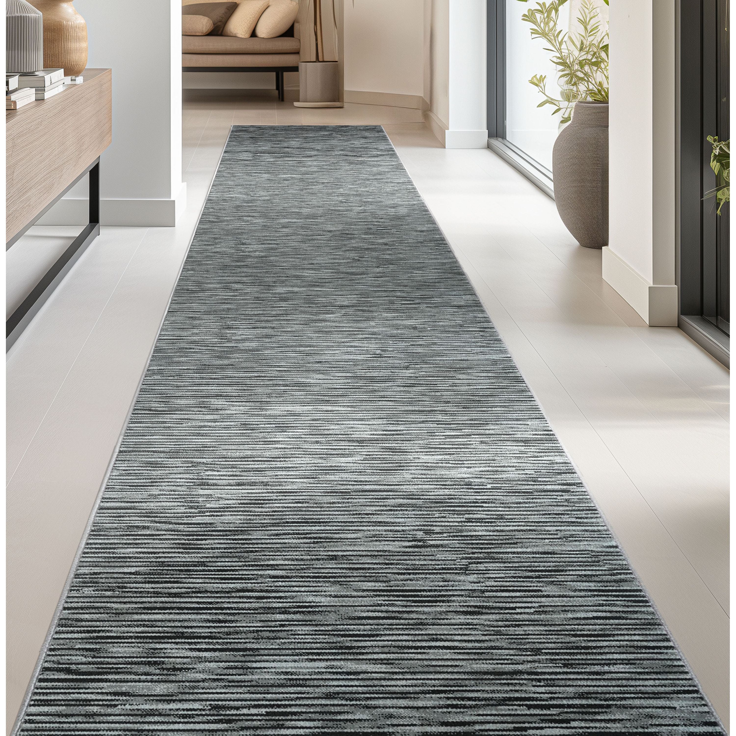 Custom Size Runner Striations Modern Striped Fogstone Pewter Choose Your Width x Choose Your Length Hallway Runner Rug