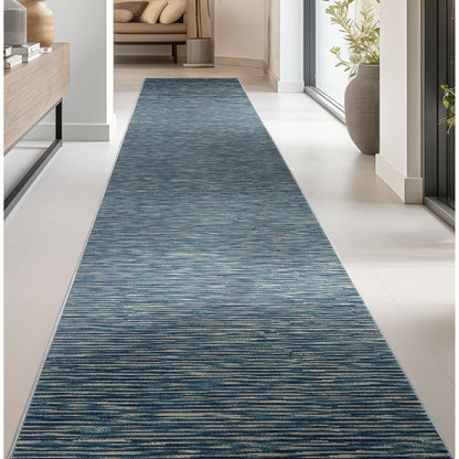 Custom Size Runner Striations Modern Striped Blue Fog Choose Your Width x Choose Your Length Hallway Runner Rug