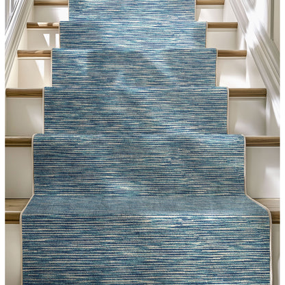 Custom Size Runner Striations Modern Striped Blue Fog Choose Your Width x Choose Your Length Hallway Runner Rug