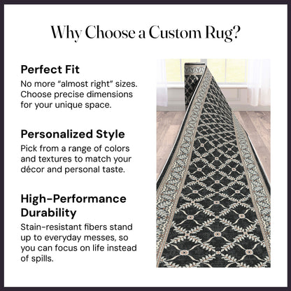 Custom Size Runner Regency Lattice Midnight Ash Choose Your Width x Choose Your Length Hallway Runner Rug