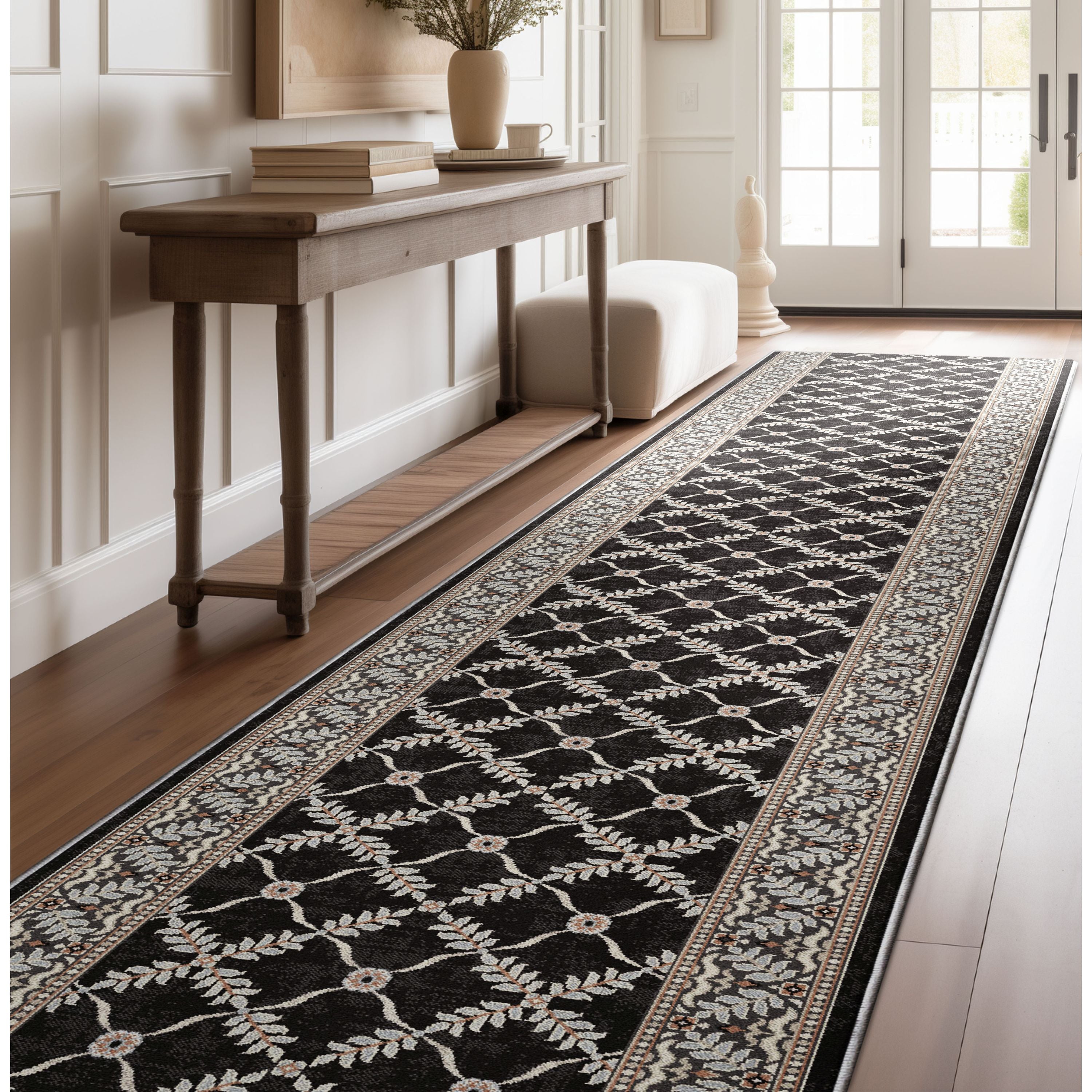 Custom Size Runner Regency Lattice Midnight Ash Choose Your Width x Choose Your Length Hallway Runner Rug