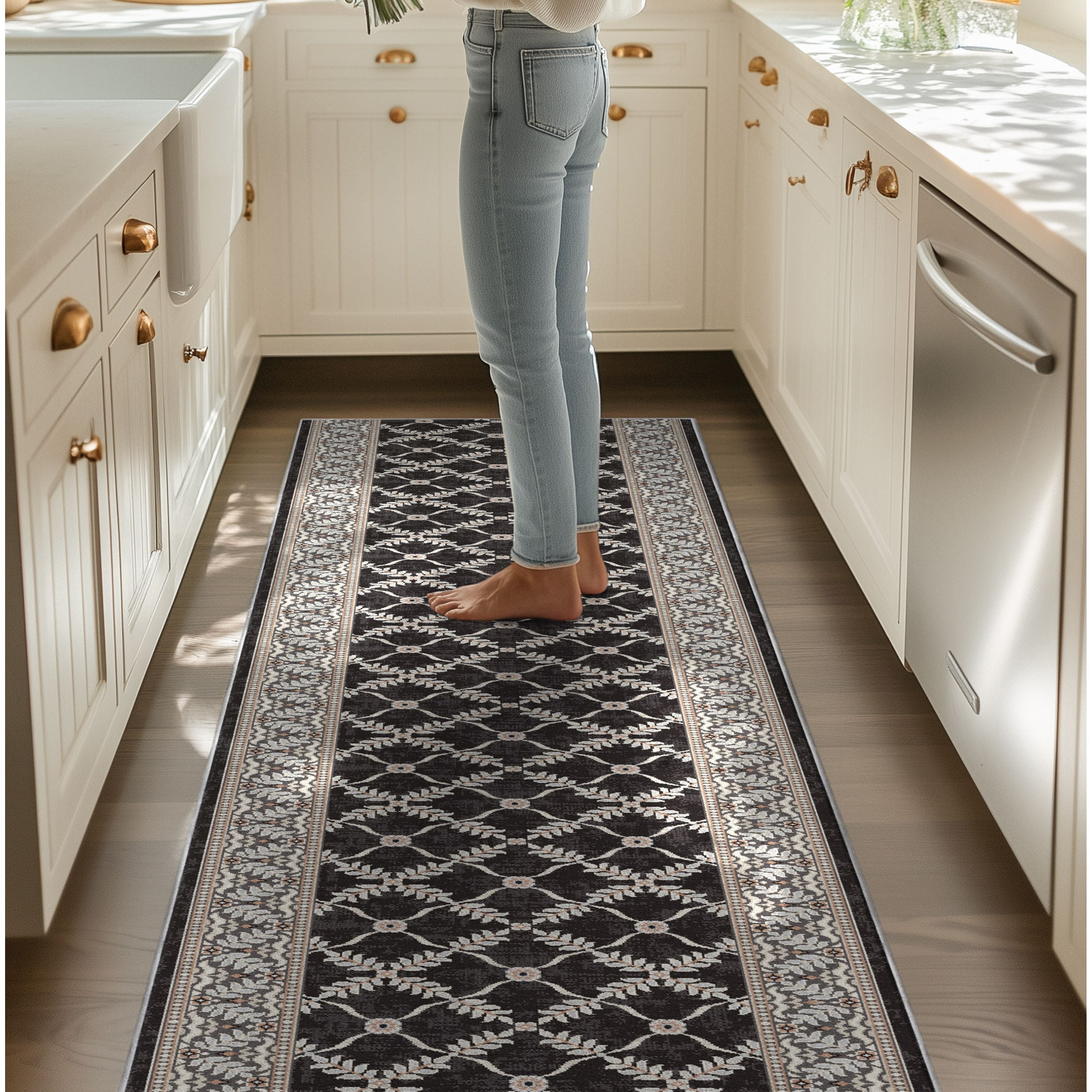 Custom Size Runner Regency Lattice Midnight Ash Choose Your Width x Choose Your Length Hallway Runner Rug