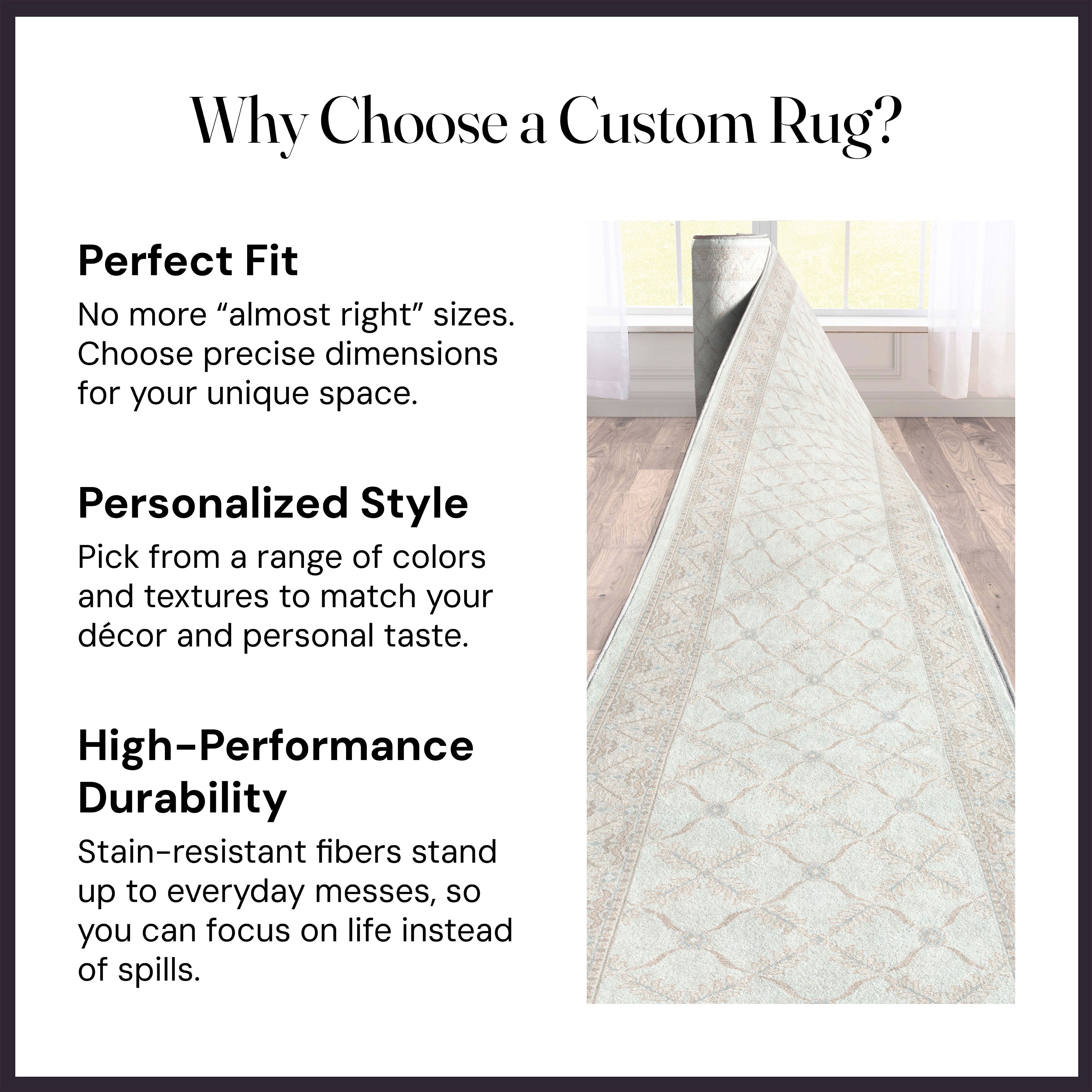 Custom Size Runner Regency Lattice Pearly Haven Choose Your Width x Choose Your Length Hallway Runner Rug