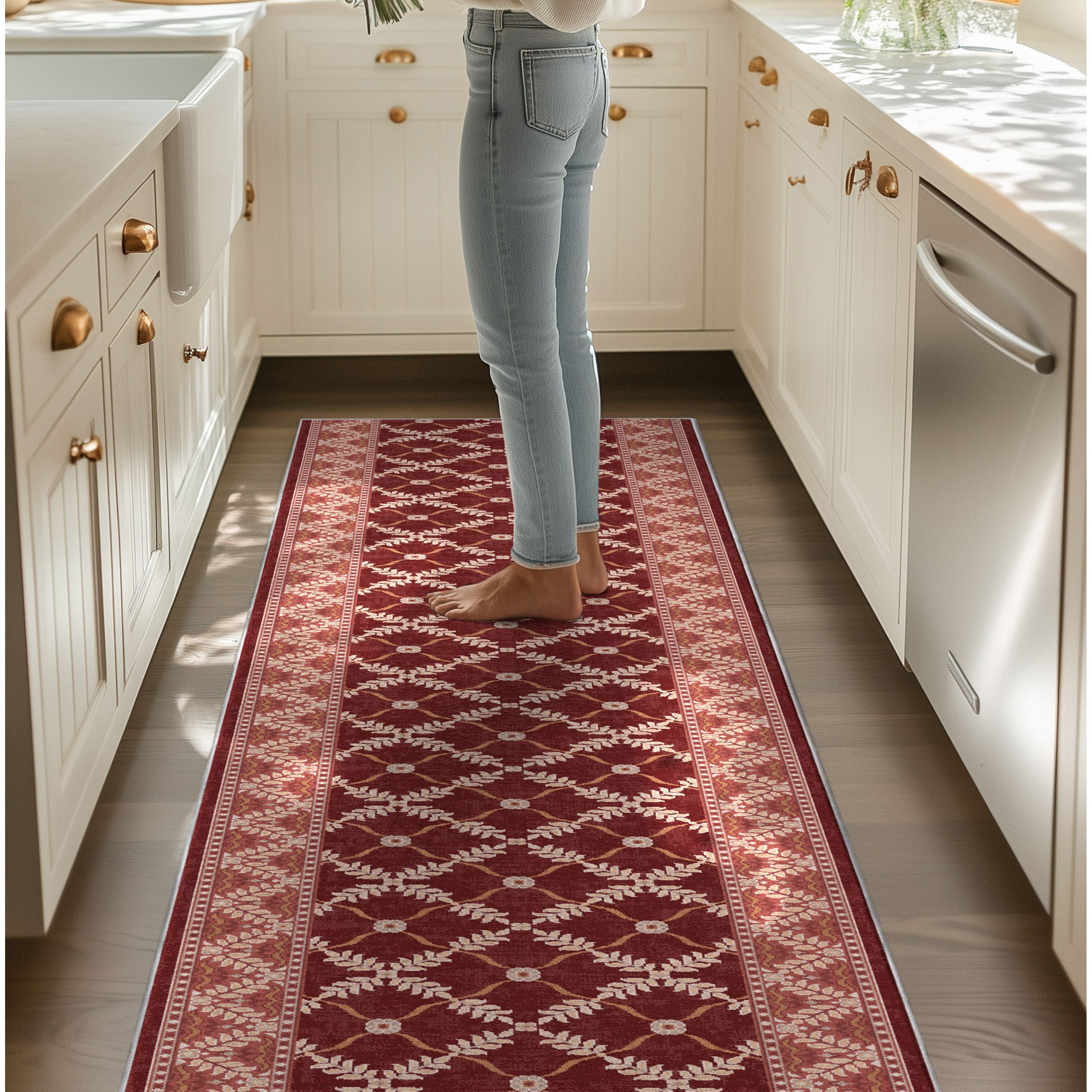 Custom Size Runner Regency Lattice Ruby Ember Choose Your Width x Choose Your Length Hallway Runner Rug