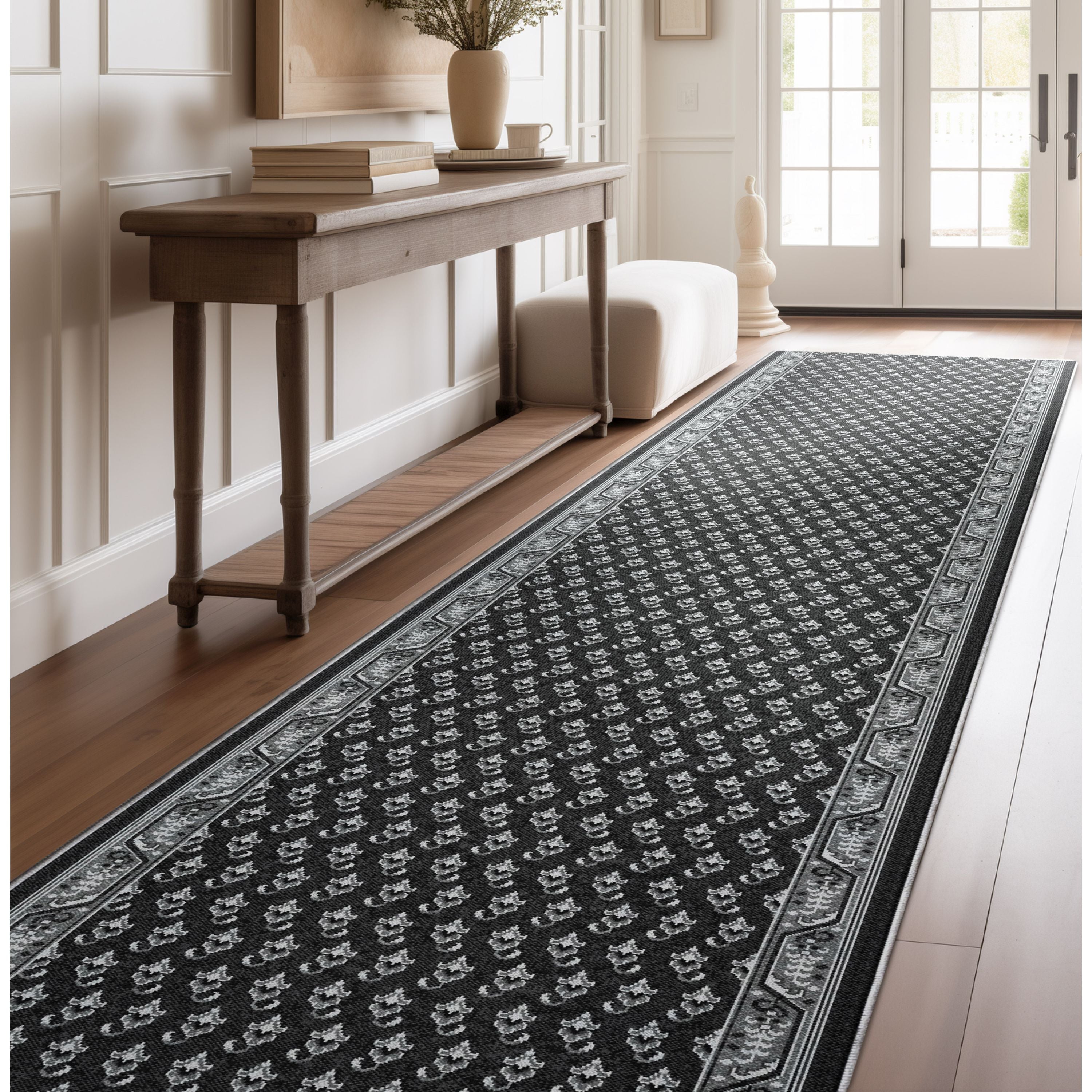 Custom Size Runner Windsor Diamond Midnight Ash Choose Your Width x Choose Your Length Hallway Runner Rug