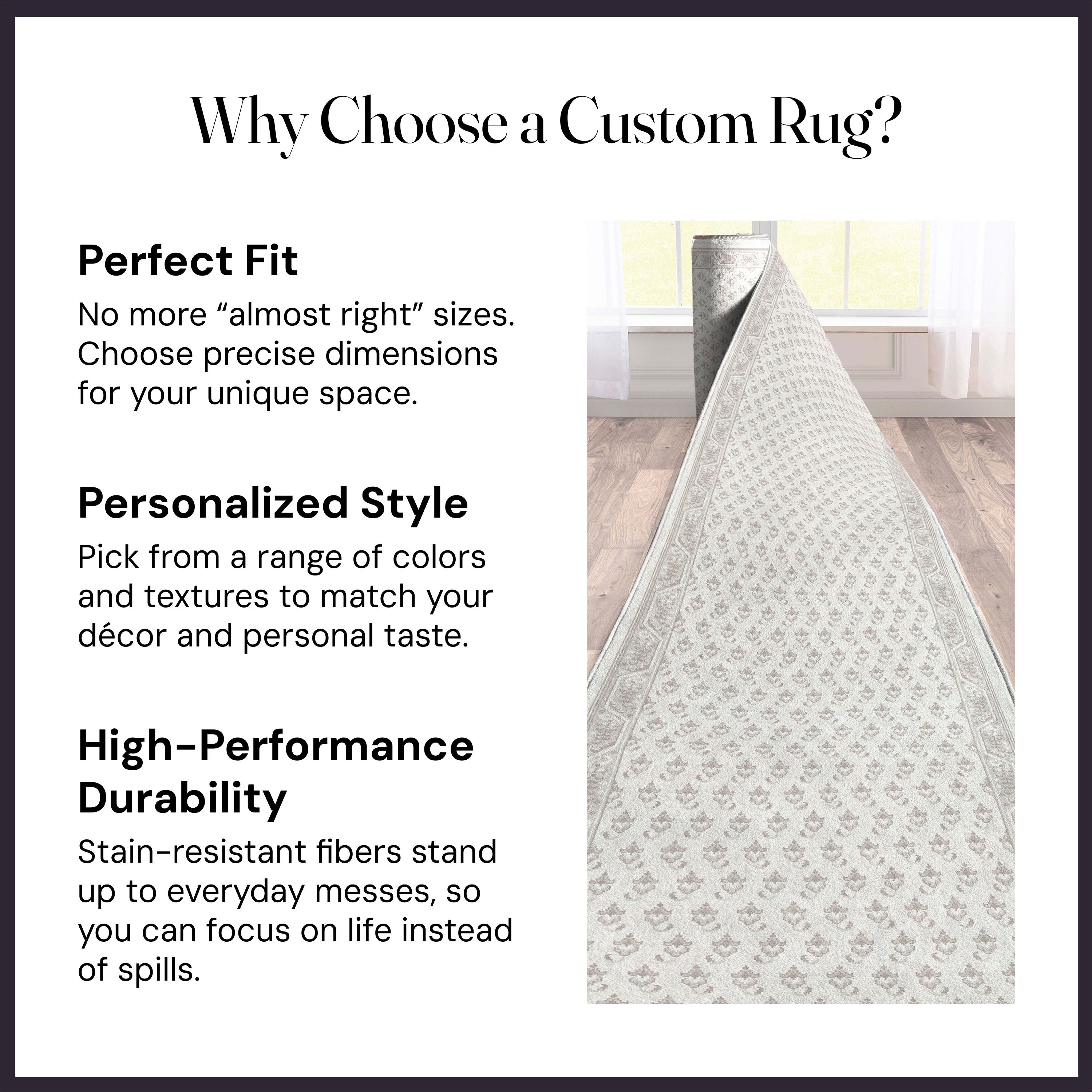 Custom Size Runner Windsor Diamond Frosted Linen Choose Your Width x Choose Your Length Hallway Runner Rug