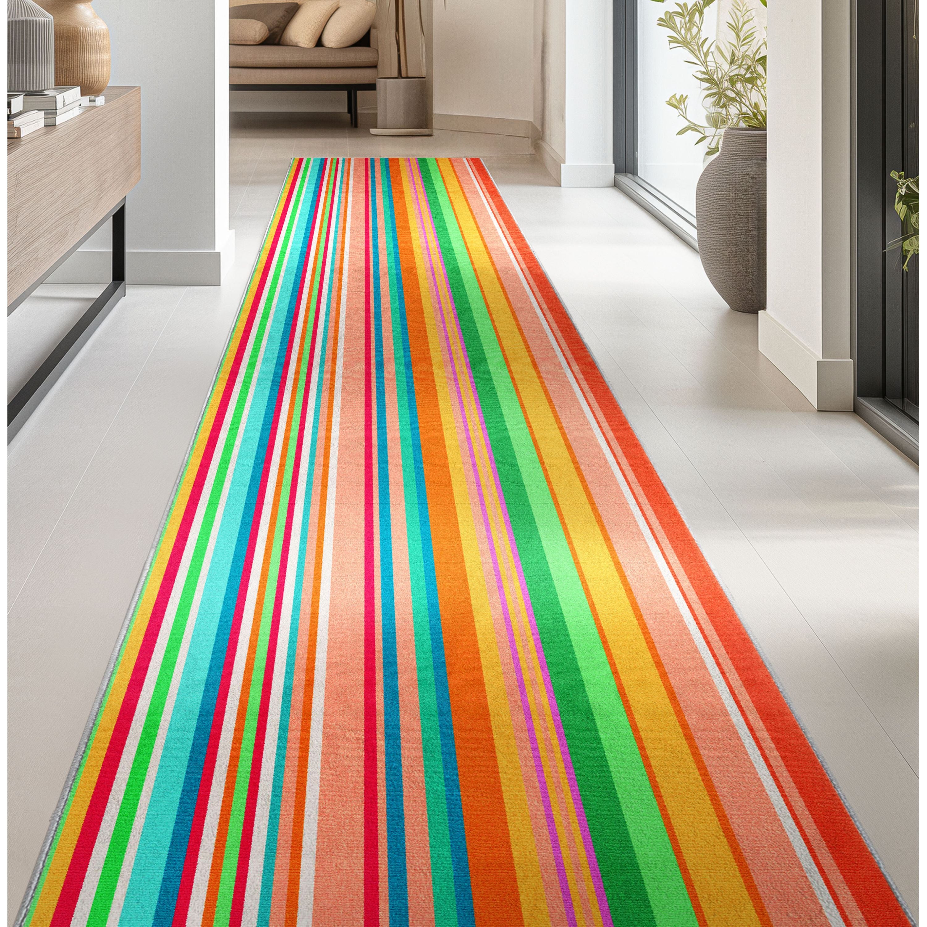 Custom Size Runner Seabreeze Lines Modern Multi Choose Your Width x Choose Your Length Hallway Runner Rug