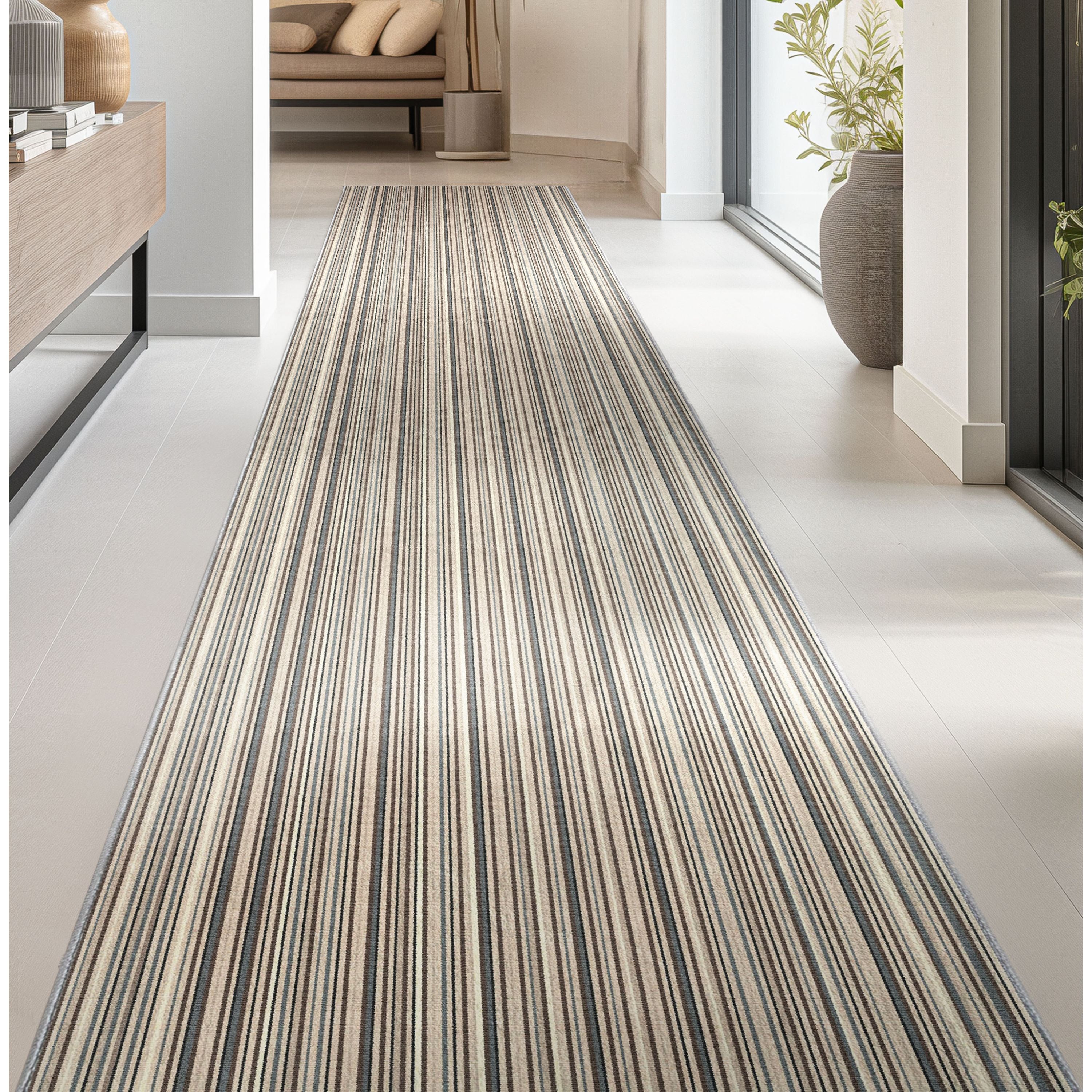 Custom Size Runner Seabreeze Lines Modern Cocoa Ridge Choose Your Width x Choose Your Length Hallway Runner Rug