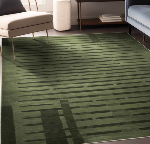 Apollo Elemental Terrane Green Striped Flatwoven Rug