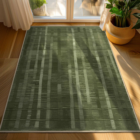 Apollo Elemental Quarry Striped Tribal Green Flat-Pile Rug