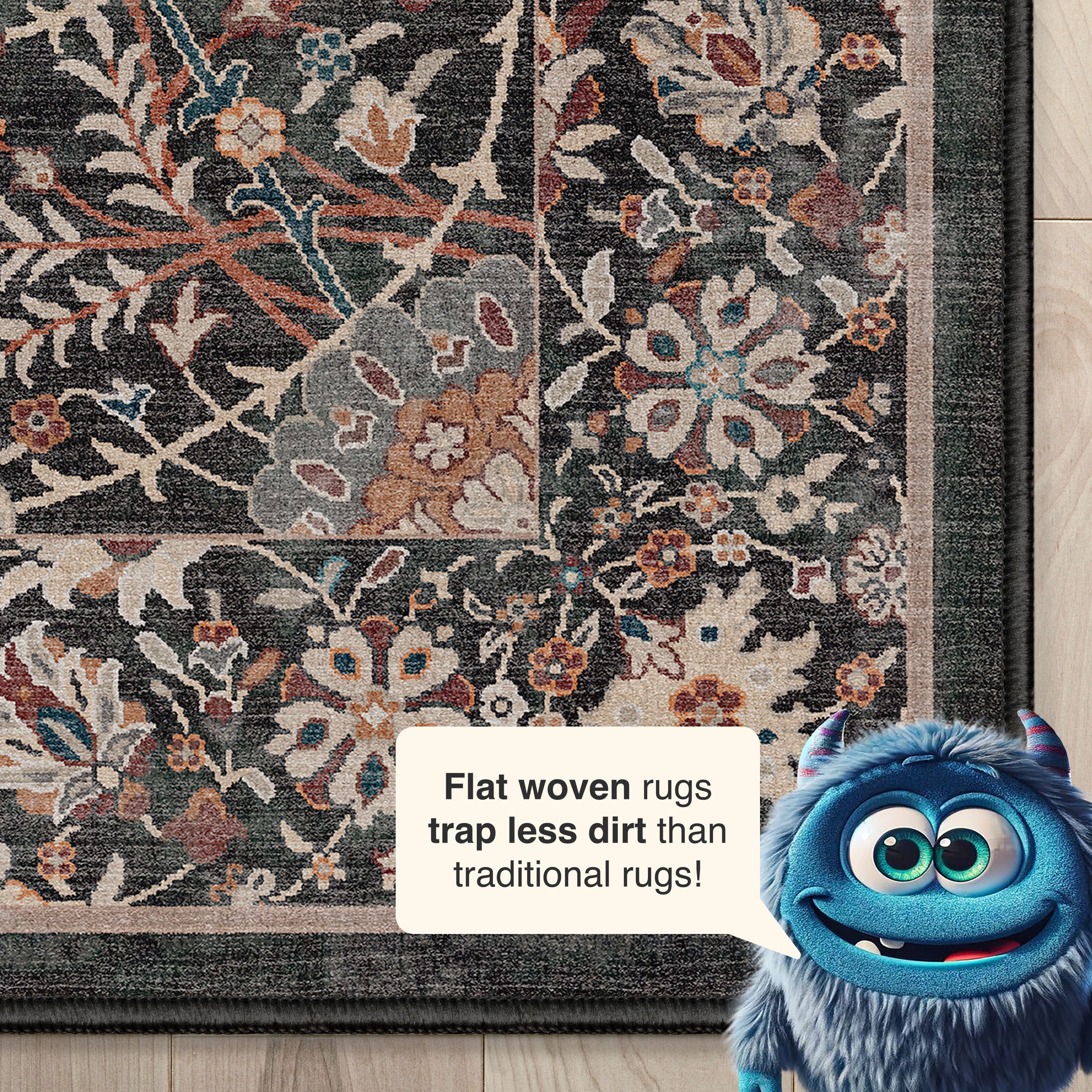 Liana Vintage Oriental Charcoal Grey Flat-Weave Rug