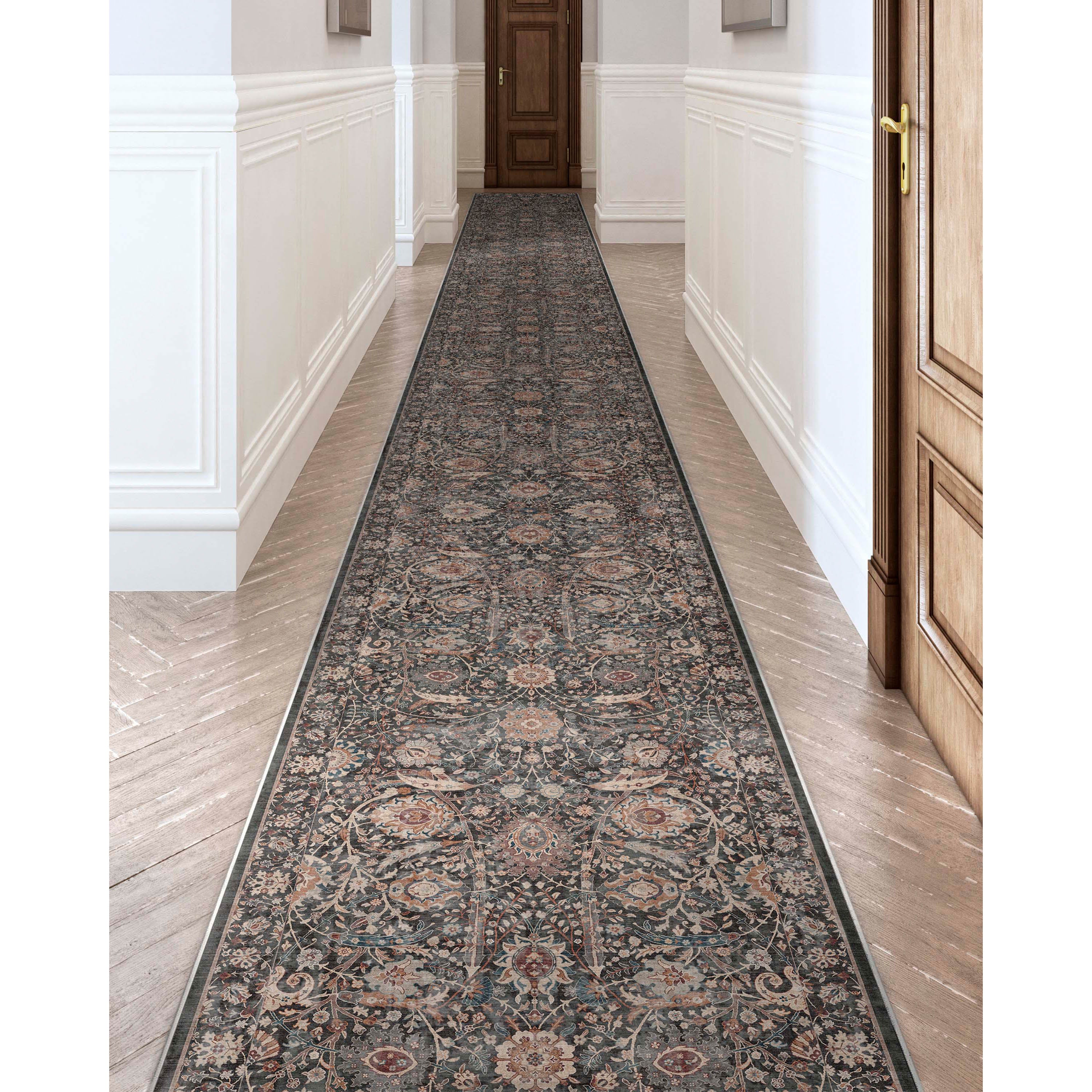 Custom Size Runner Liana Vintage Persian Oriental Charcoal Grey Choose Your Width x Choose Your Length Hallway Runner Rug