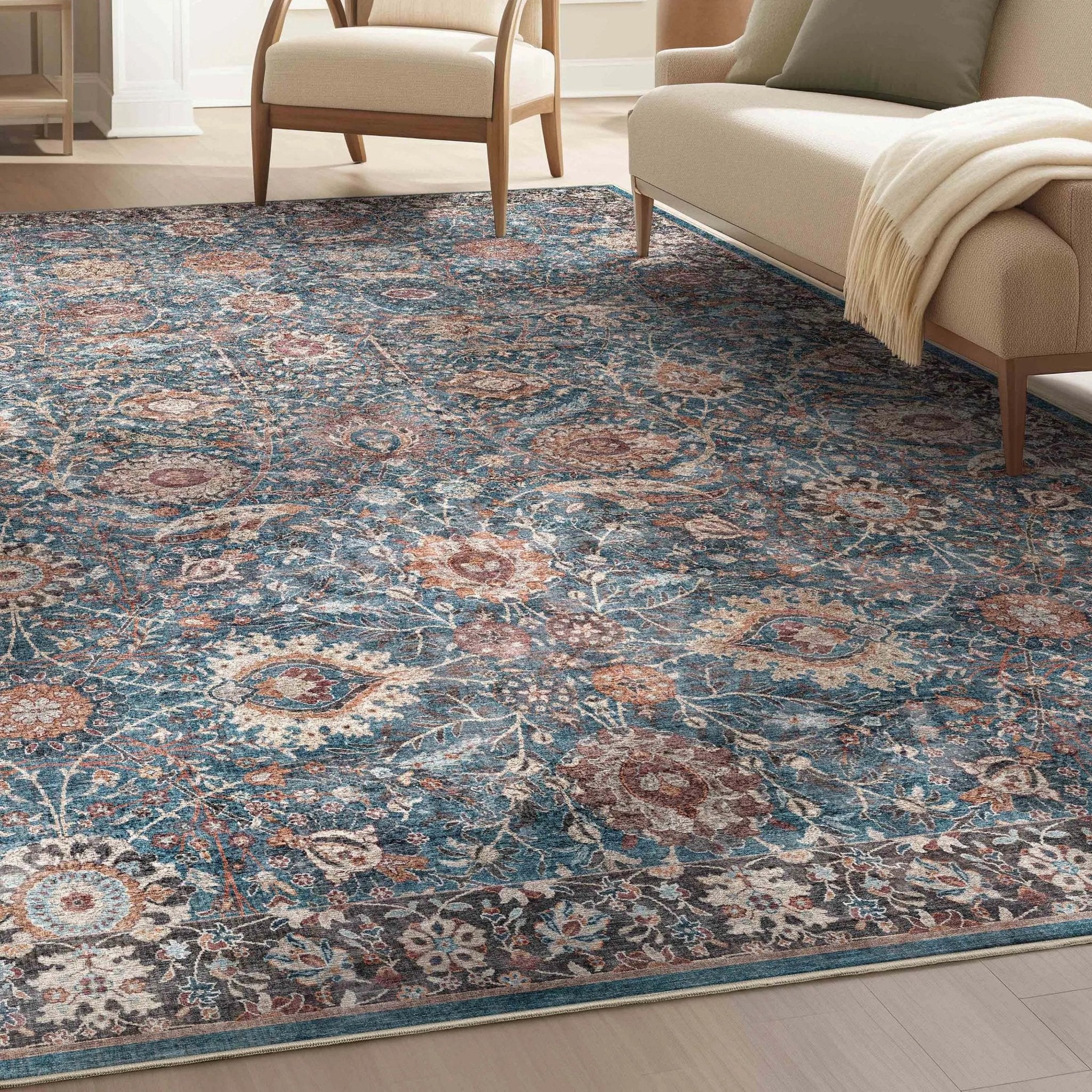 Liana Vintage Oriental Teal Flat-Weave Rug Well Woven