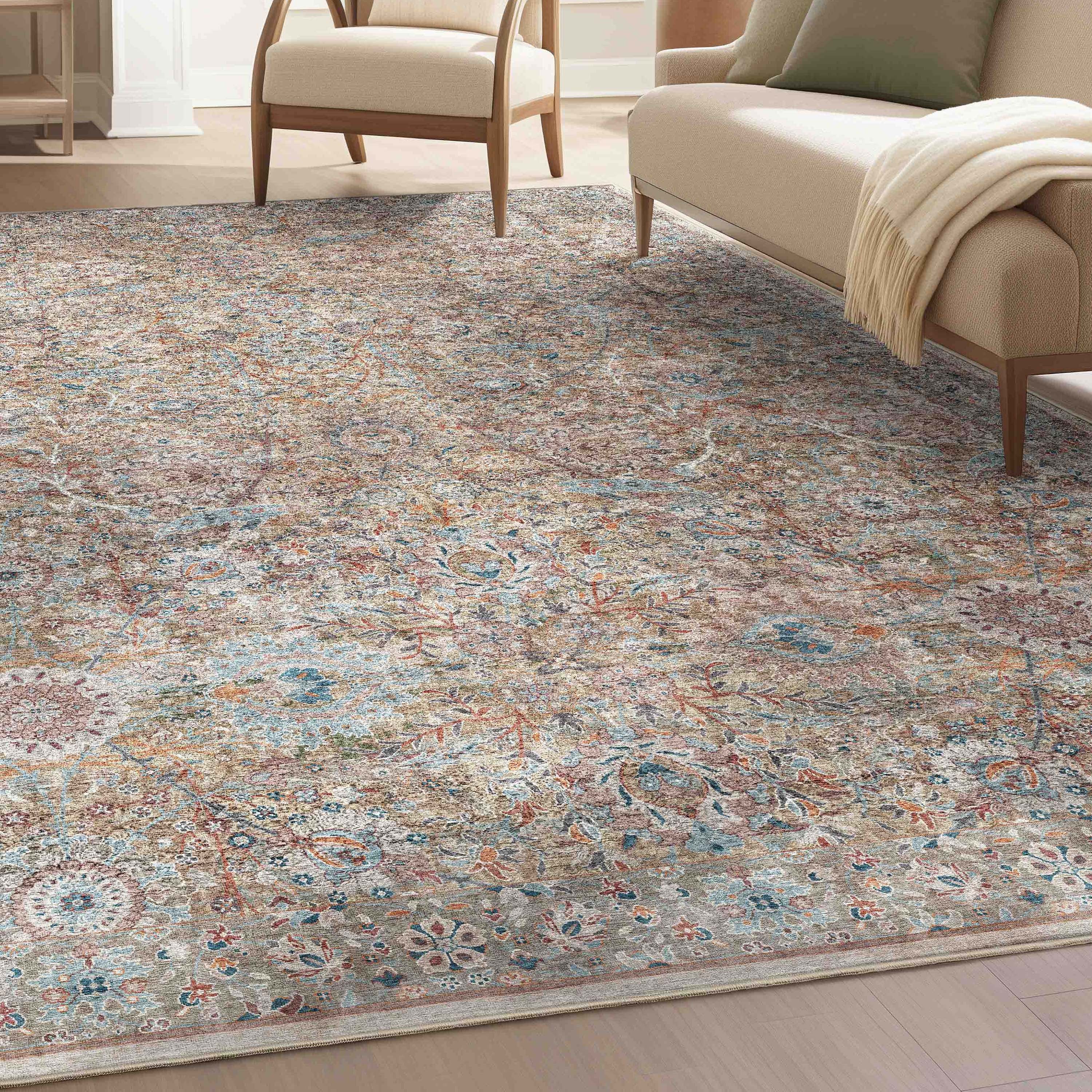 Emilia Vintage Persian Floral Blue Flat-Weave Rug