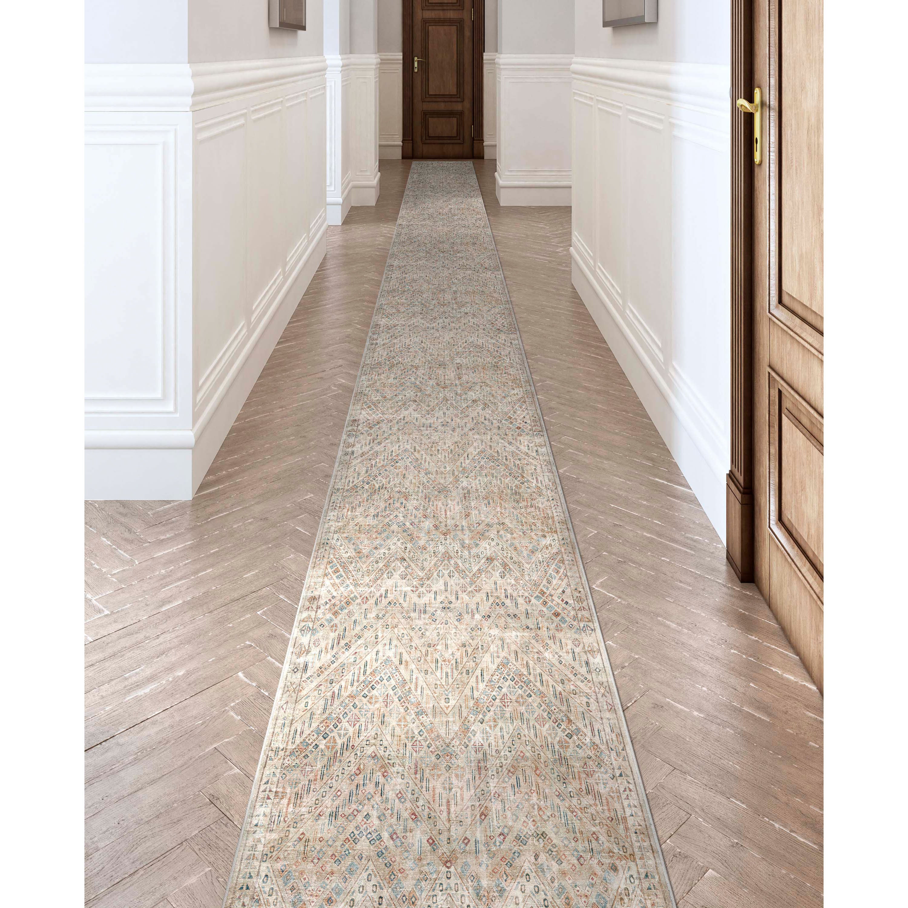 Custom Size Runner Anya Vintage Tribal Ivory Choose Your Width x Choose Your Length Hallway Runner Rug