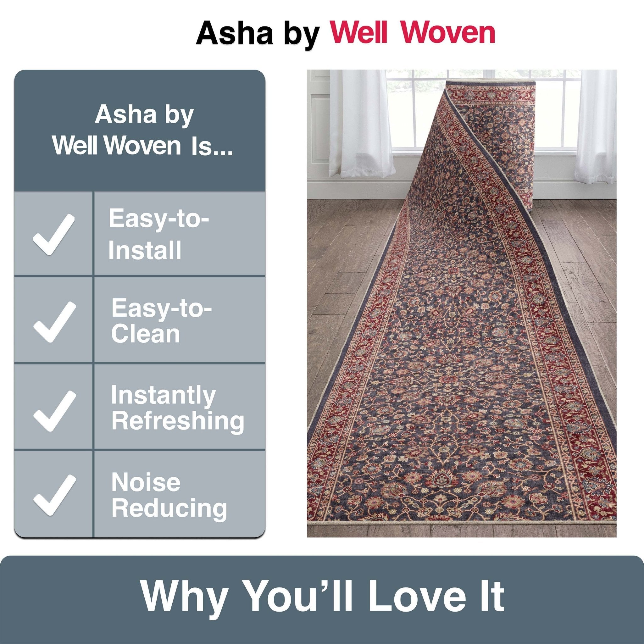 Custom Size Hallway & Stair Runner Rome Vintage Oriental Floral Navy Blue Red Choose Your Width x Choose Your Runner Length Well Woven