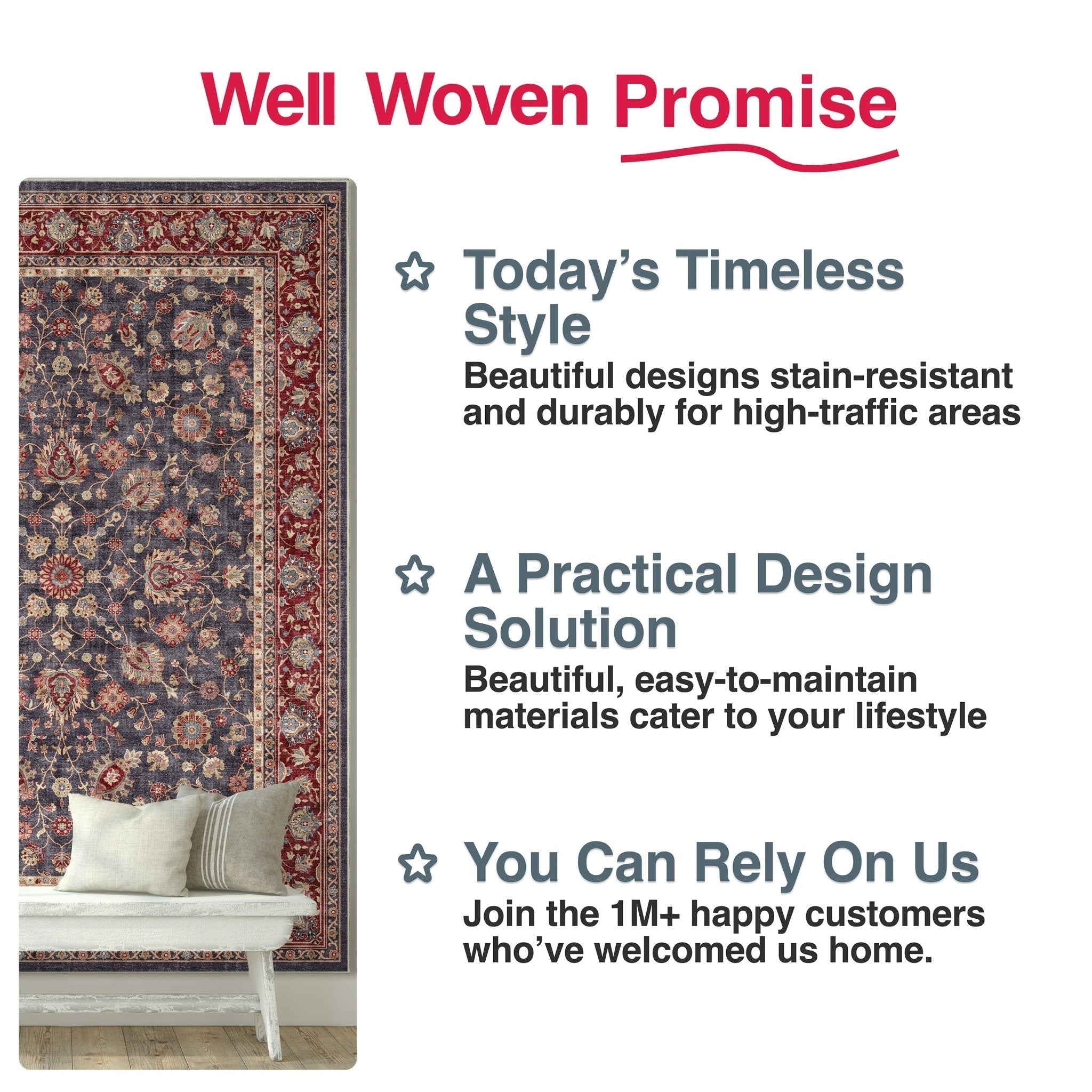 Custom Size Hallway & Stair Runner Rome Vintage Oriental Floral Navy Blue Red Choose Your Width x Choose Your Runner Length Well Woven