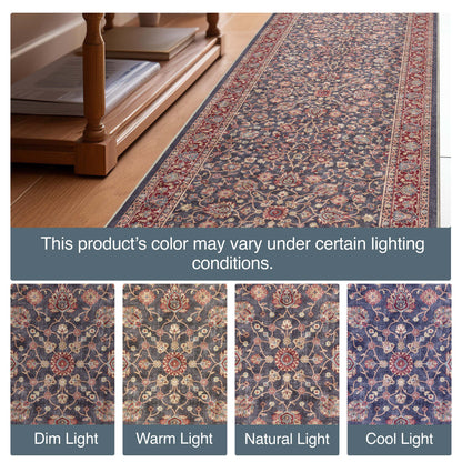 Custom Size Hallway & Stair Runner Rome Vintage Oriental Floral Navy Blue Red Choose Your Width x Choose Your Runner Length