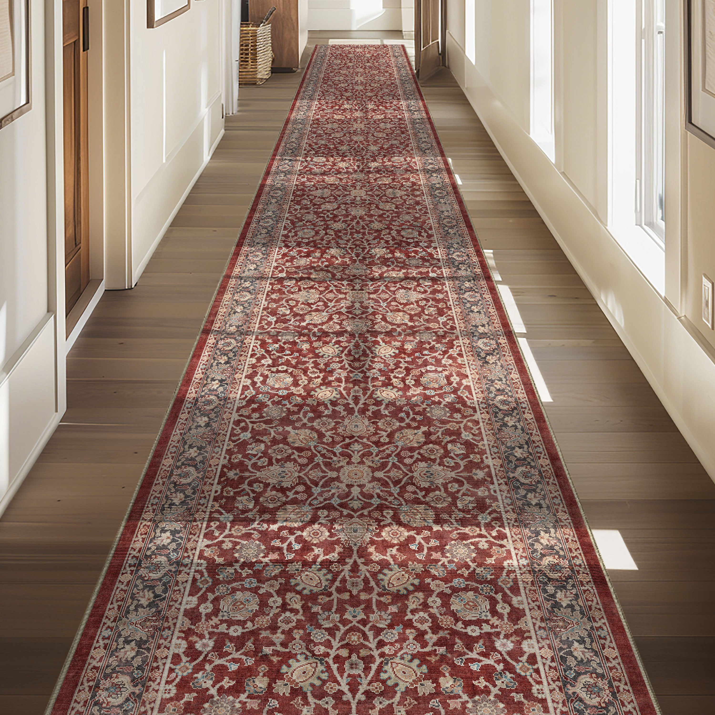 Custom Size Hallway & Stair Runner Rome Vintage Oriental Floral Red Choose Your Width x Choose Your Runner Length